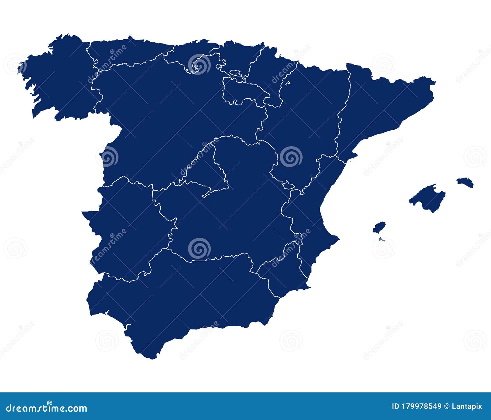 Mapa político da espanha com fronteiras com fronteiras de regiões