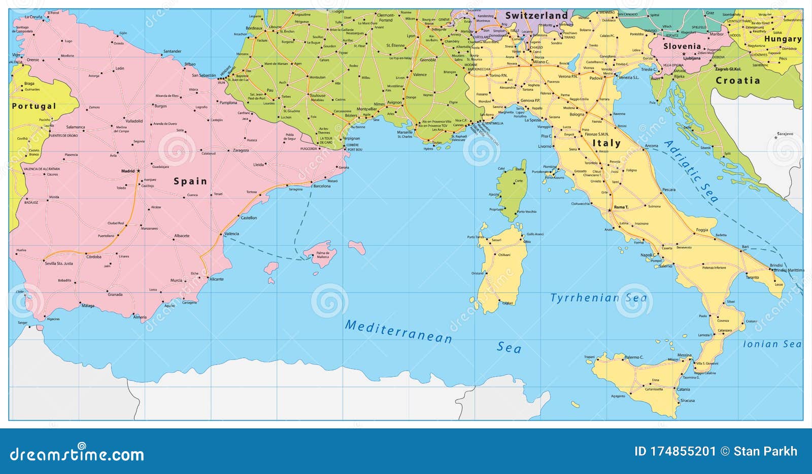 Mapa de espanha e itália ilustração do vetor. Ilustração de atlas -  174855201