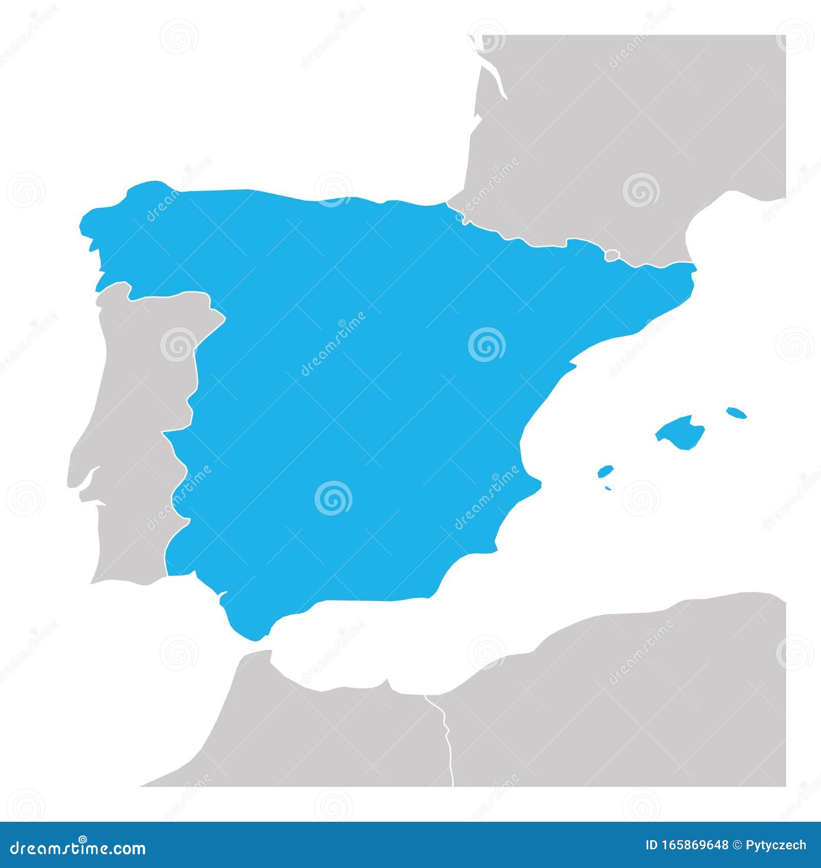 Mapa de Espanha e países vizinhos - Mapa de Espanha e países vizinhos (Sul  da Europa - Europa)