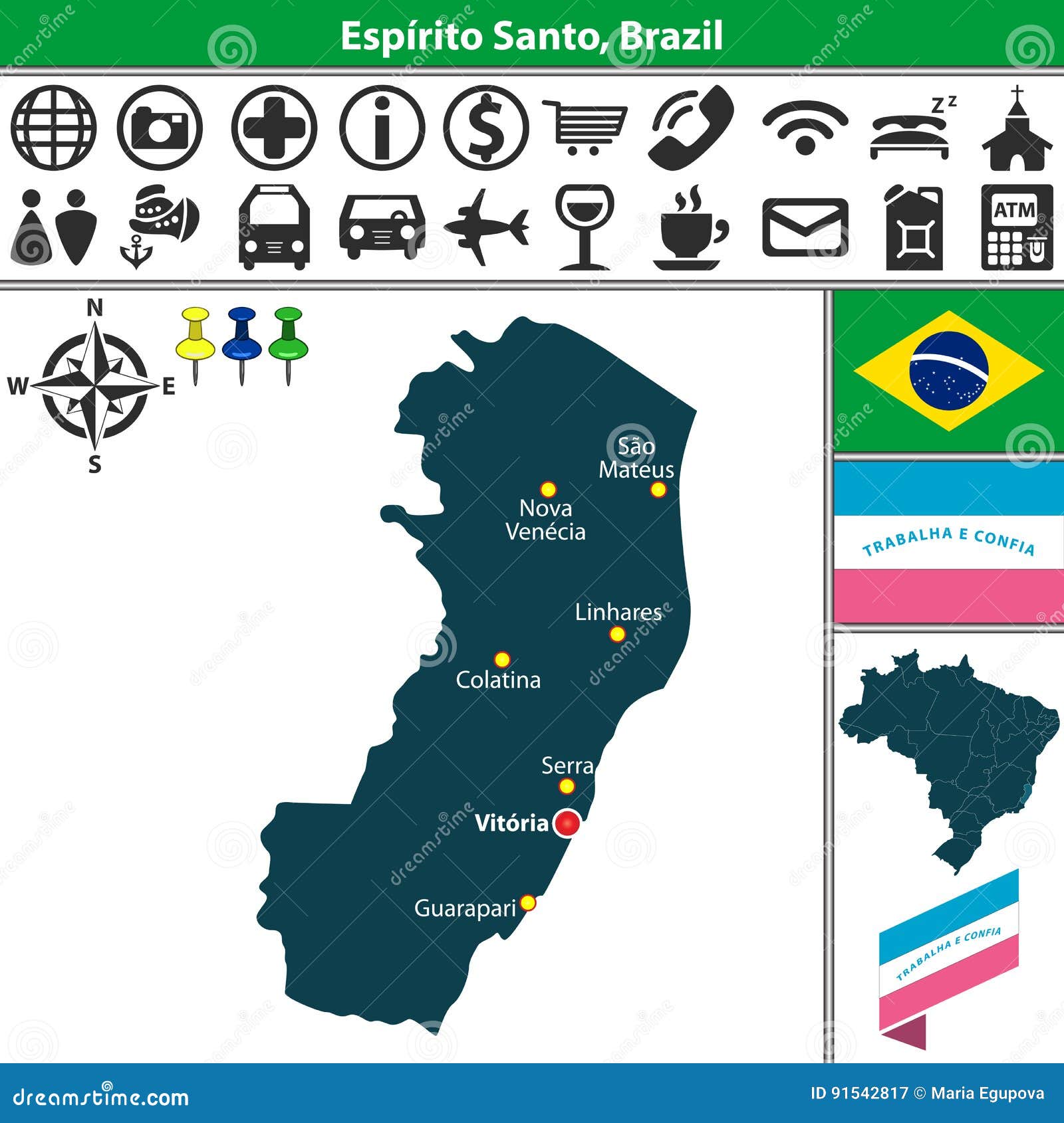 Mapa De Espirito Santo, Brasil Ilustração do Vetor - Ilustração de