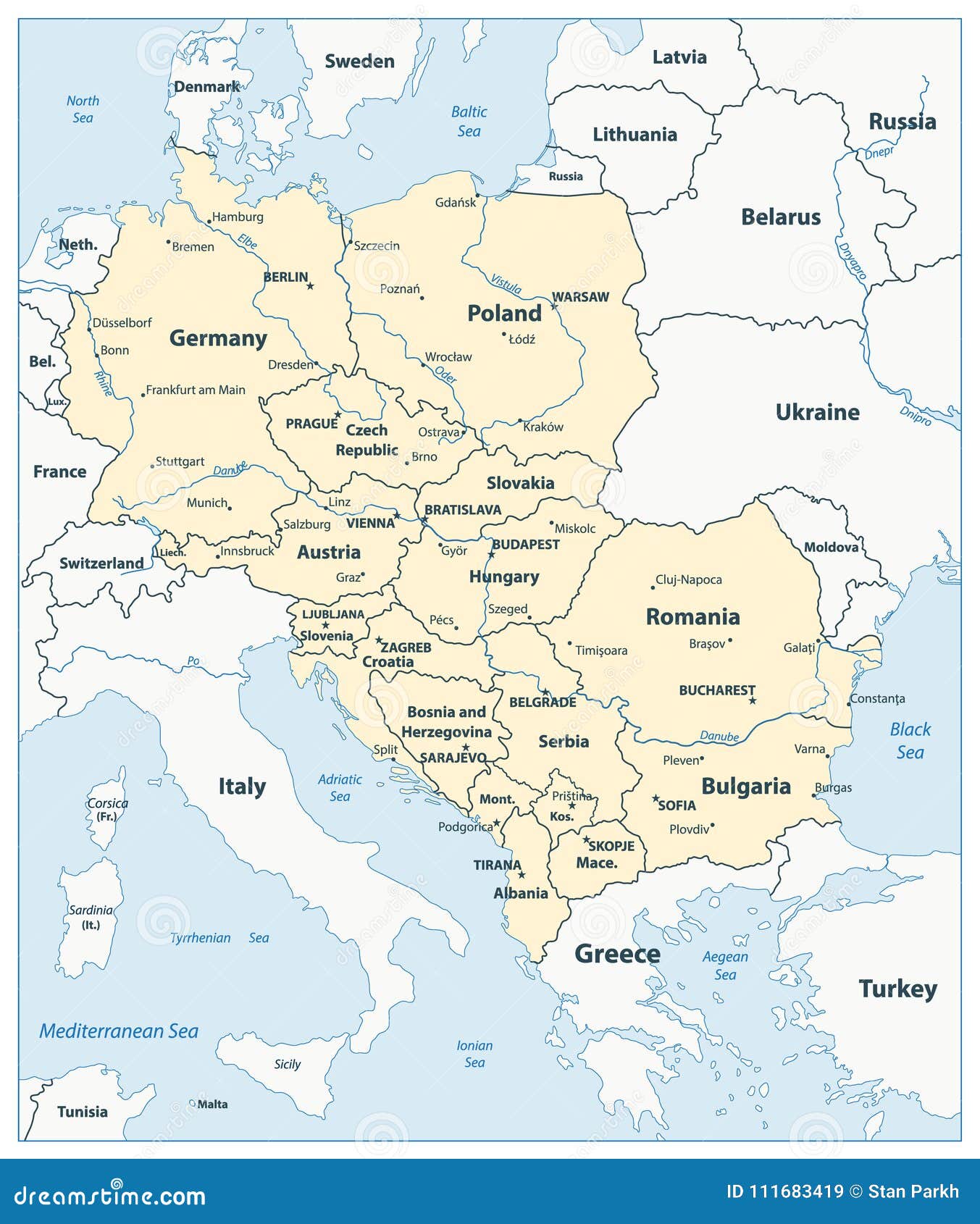 Mapa de Europa Central ilustración del vector. Ilustración de italia
