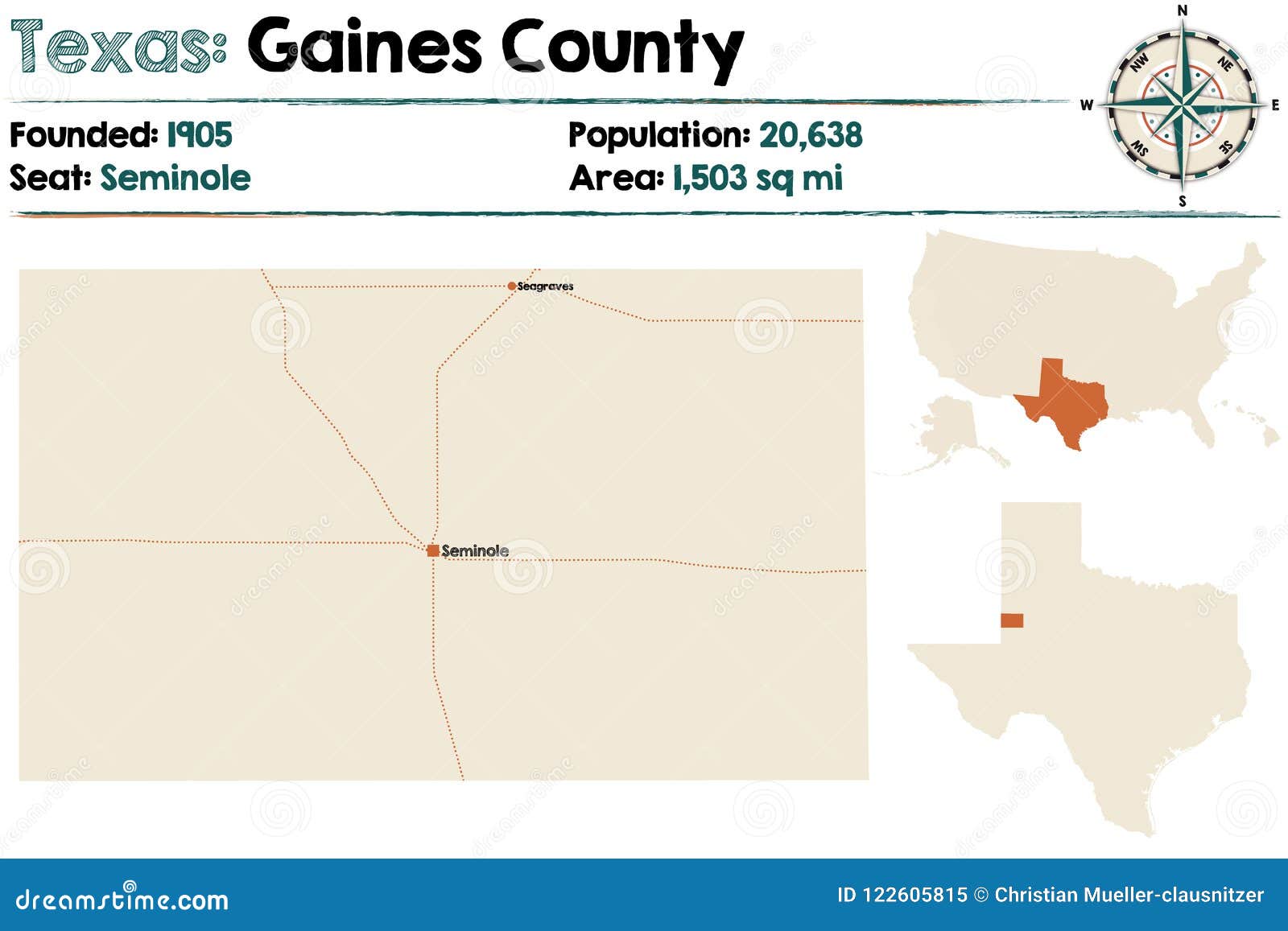 Mapa De Gaines County Em Texas Ilustração do Vetor Ilustração de
