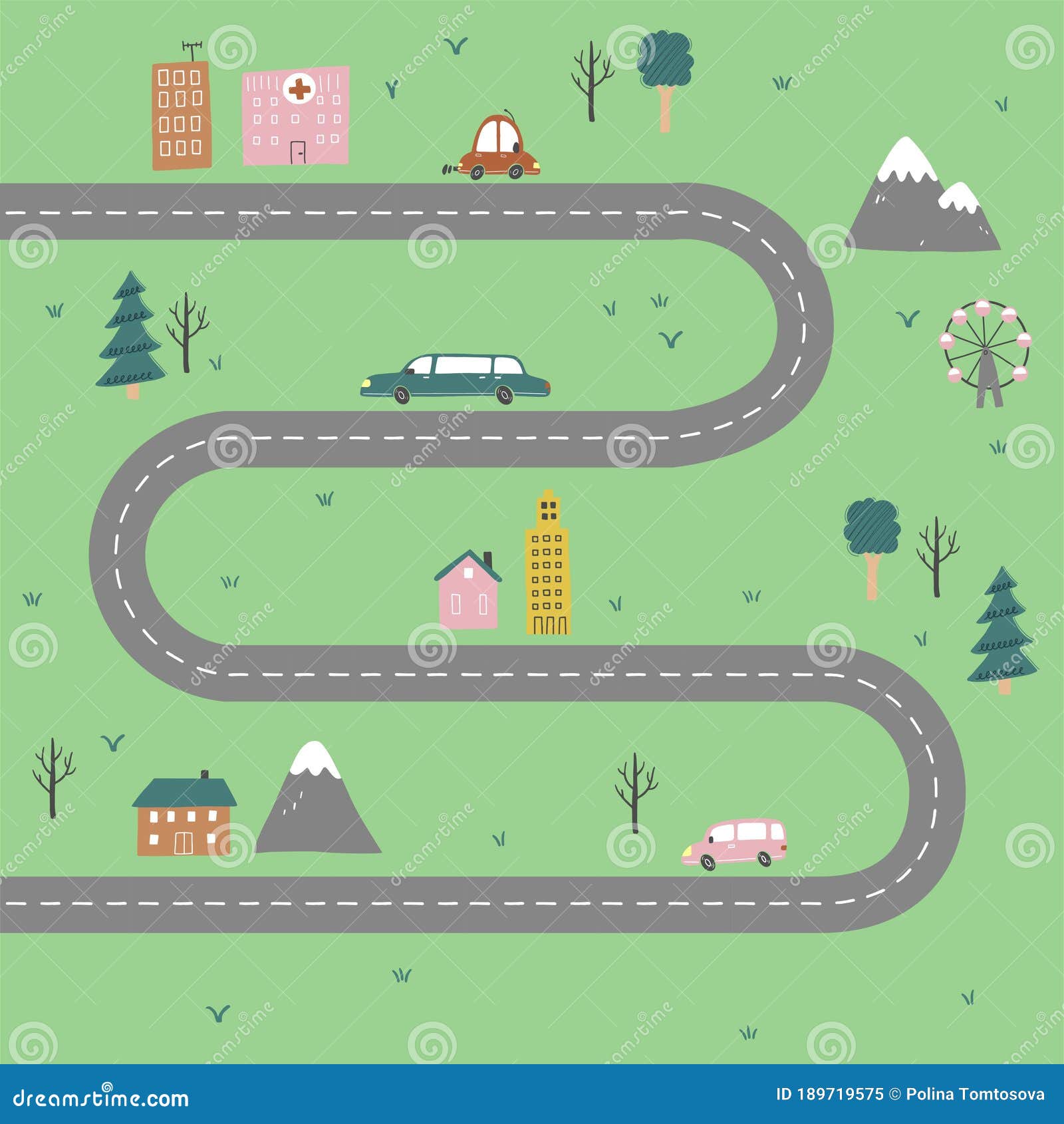 Mapa De La Ciudad Infantil Del Transporte Y La Carretera. Ilustración  Vectorial. Ilustración del Vector - Ilustración de aislado, plano: 189719575