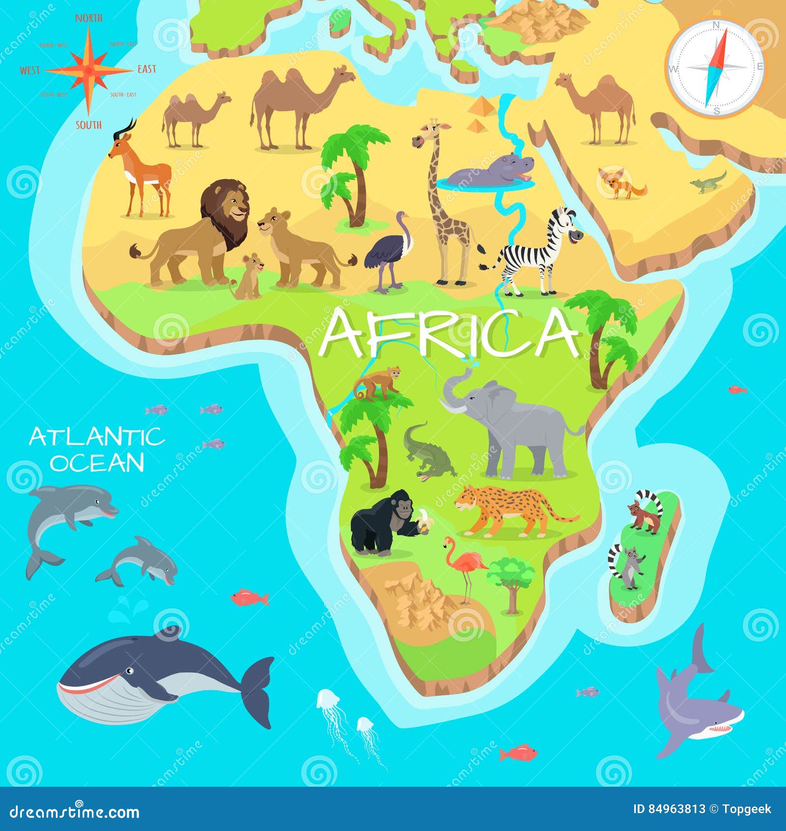 Almuerzo Fracción buque de vapor Mapa De La Historieta Del Continente De África Con Especie De La Fauna  Ilustración del Vector - Ilustración de camello, vida: 84963813