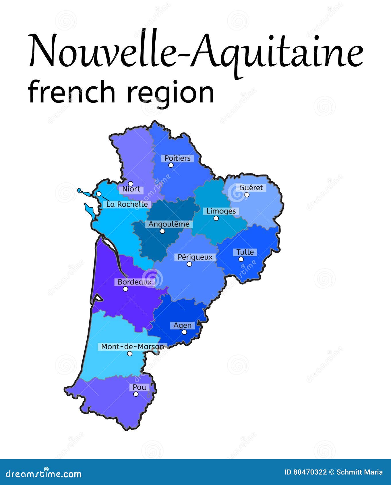 Mapa De La Región Francesa De NouvelleAquitania Ilustración del Vector