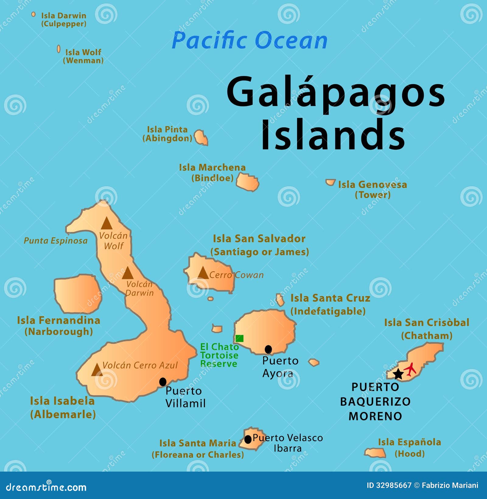 Mapa De Las Islas De Las Islas Galápagos Stock de ilustración