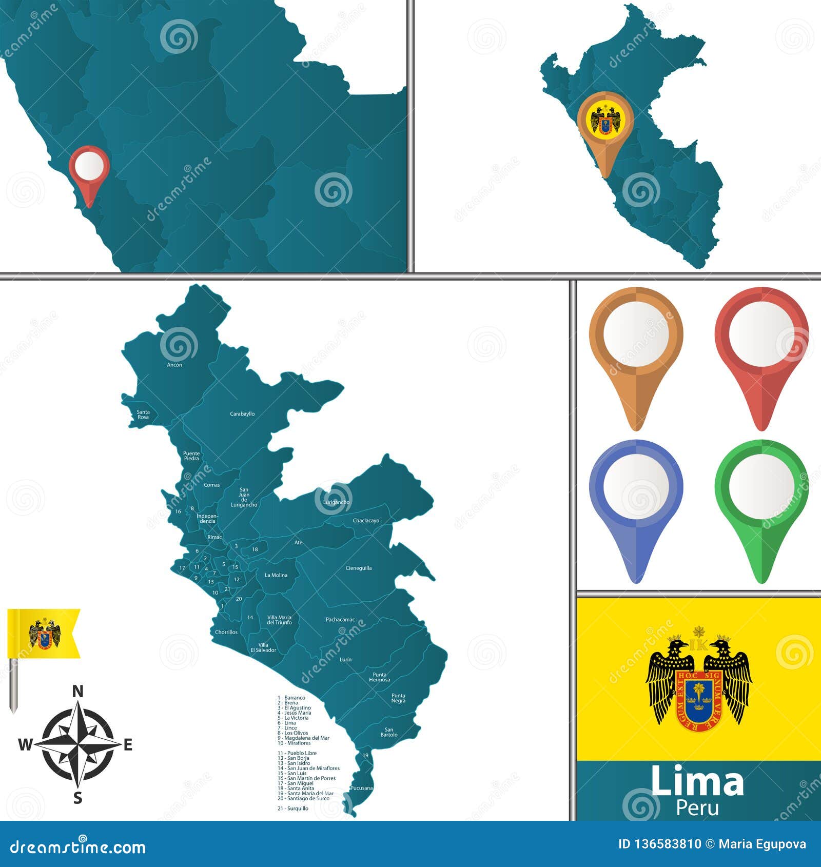 Mapa De Lima Con Los Distritos Ilustración Del Vector Ilustración De