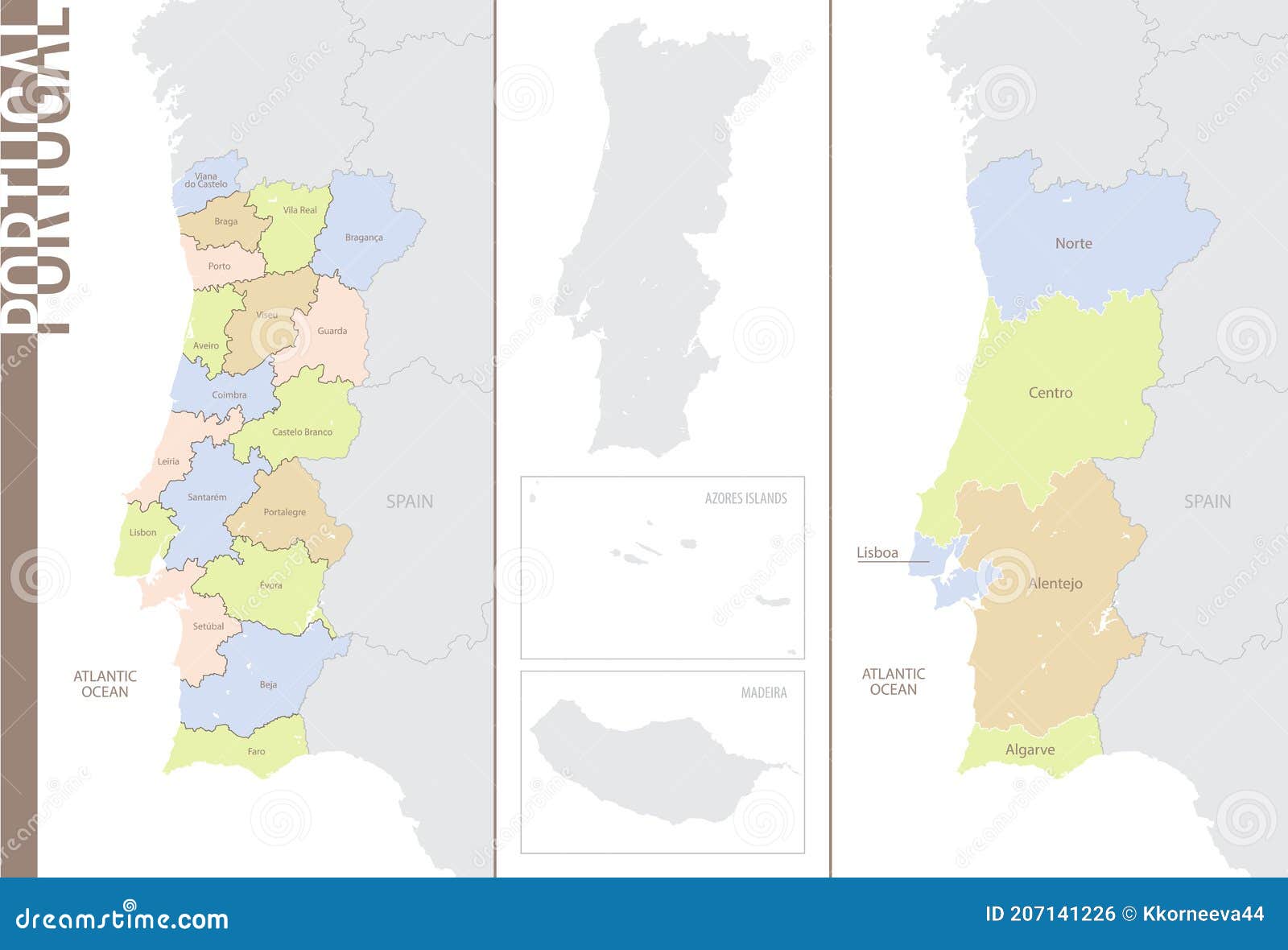 Mapa Detalhado Portugal Com Subdivisões. Mapa Administrativo De