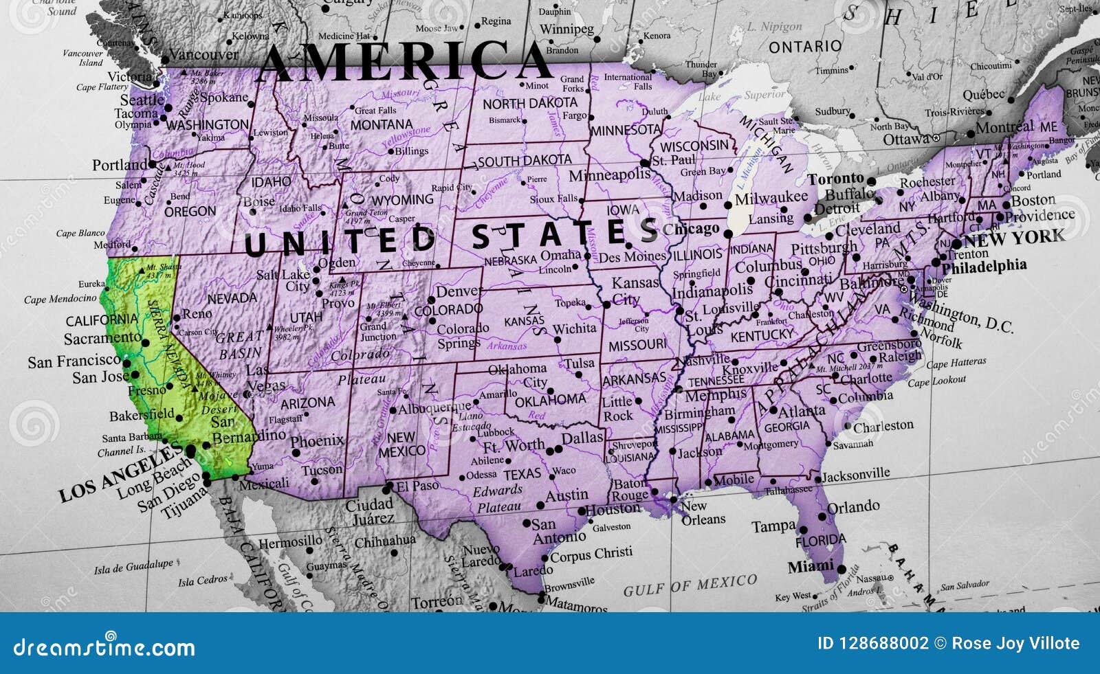 Mapa De Los Estados Unidos De América Que Destacan El Estado De California Foto De Archivo