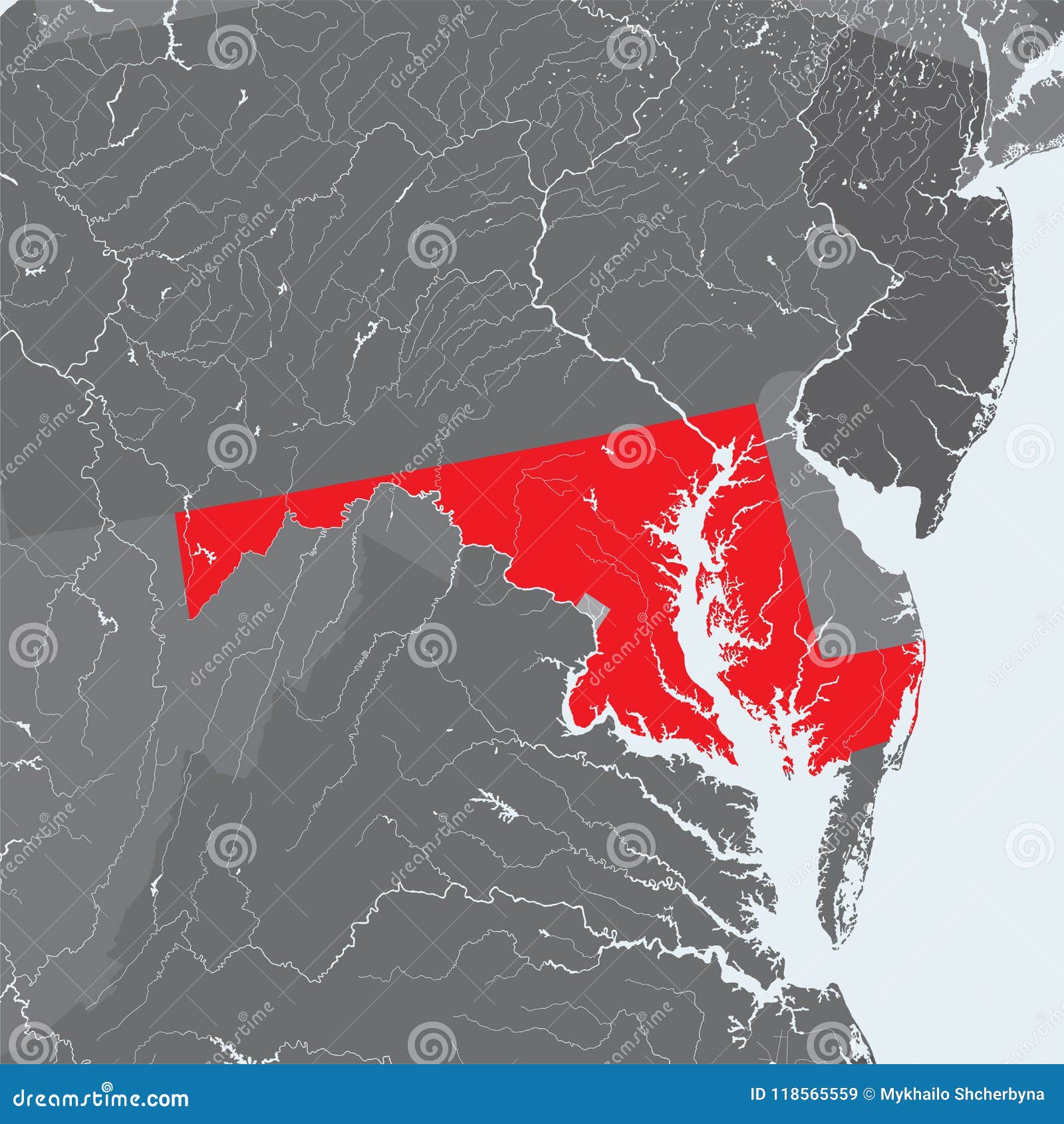 Mapa De Maryland Com Lagos E Rios Ilustração do Vetor Ilustração de