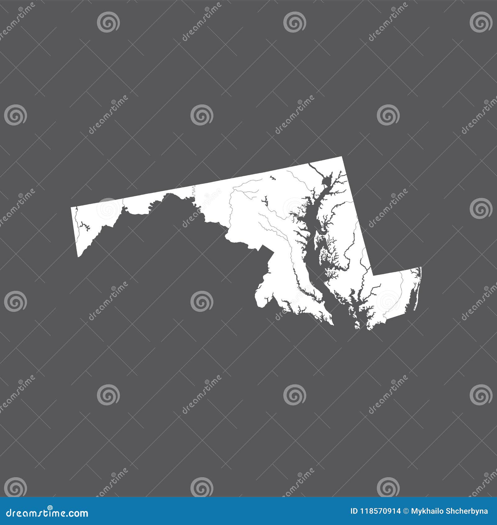 Mapa De Maryland Com Lagos E Rios Ilustração do Vetor Ilustração de