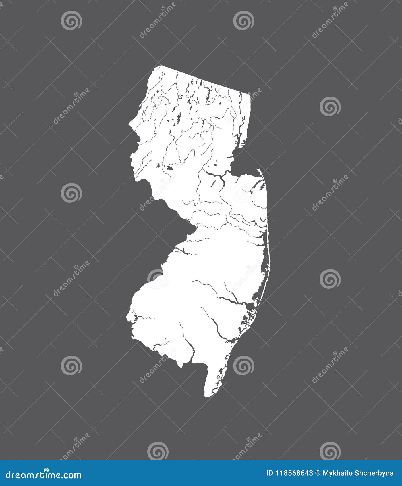 Mapa De New Jersey Con Los Lagos Y Los Ríos Ilustración del Vector -  Ilustración de negro, modelo: 118568643, image size:1400x1690