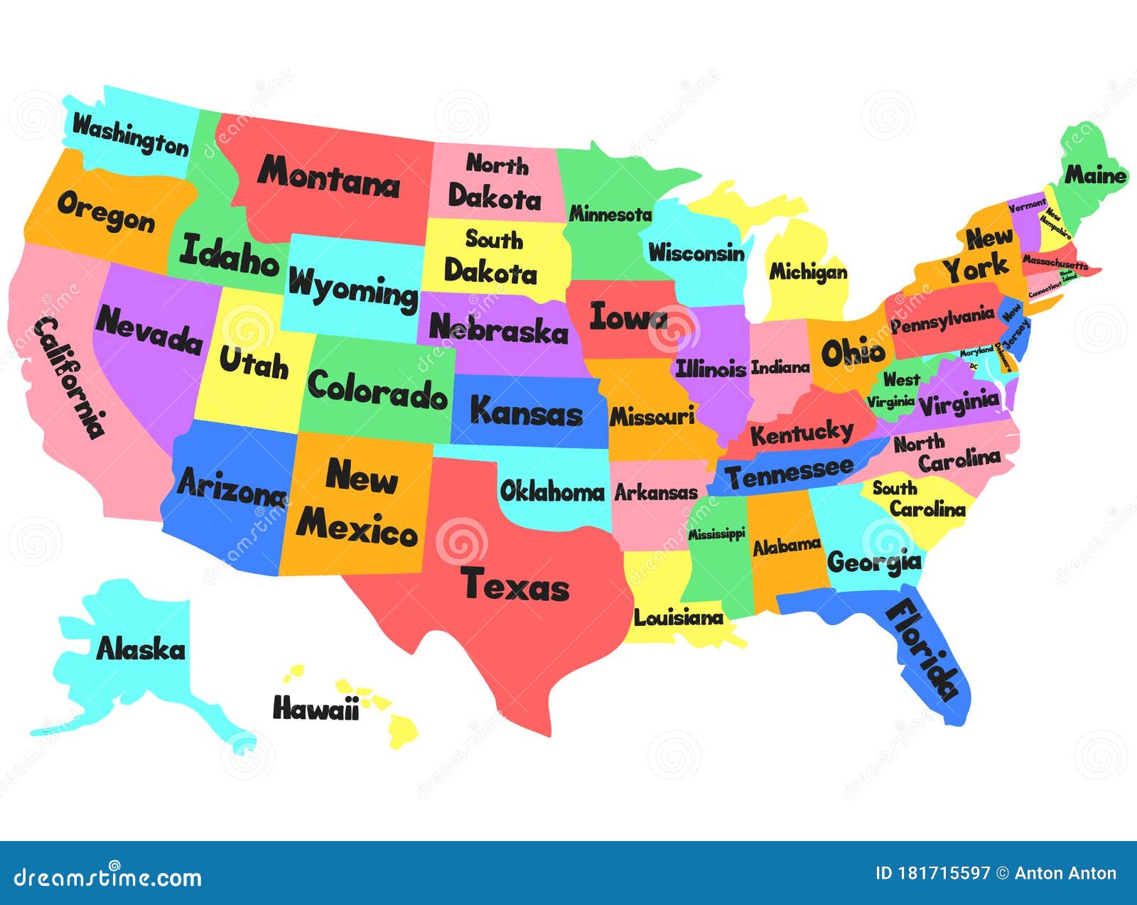 Estados Unidos 50 Mapa De Colores Y Nombres De Estados Imagen Vectorial