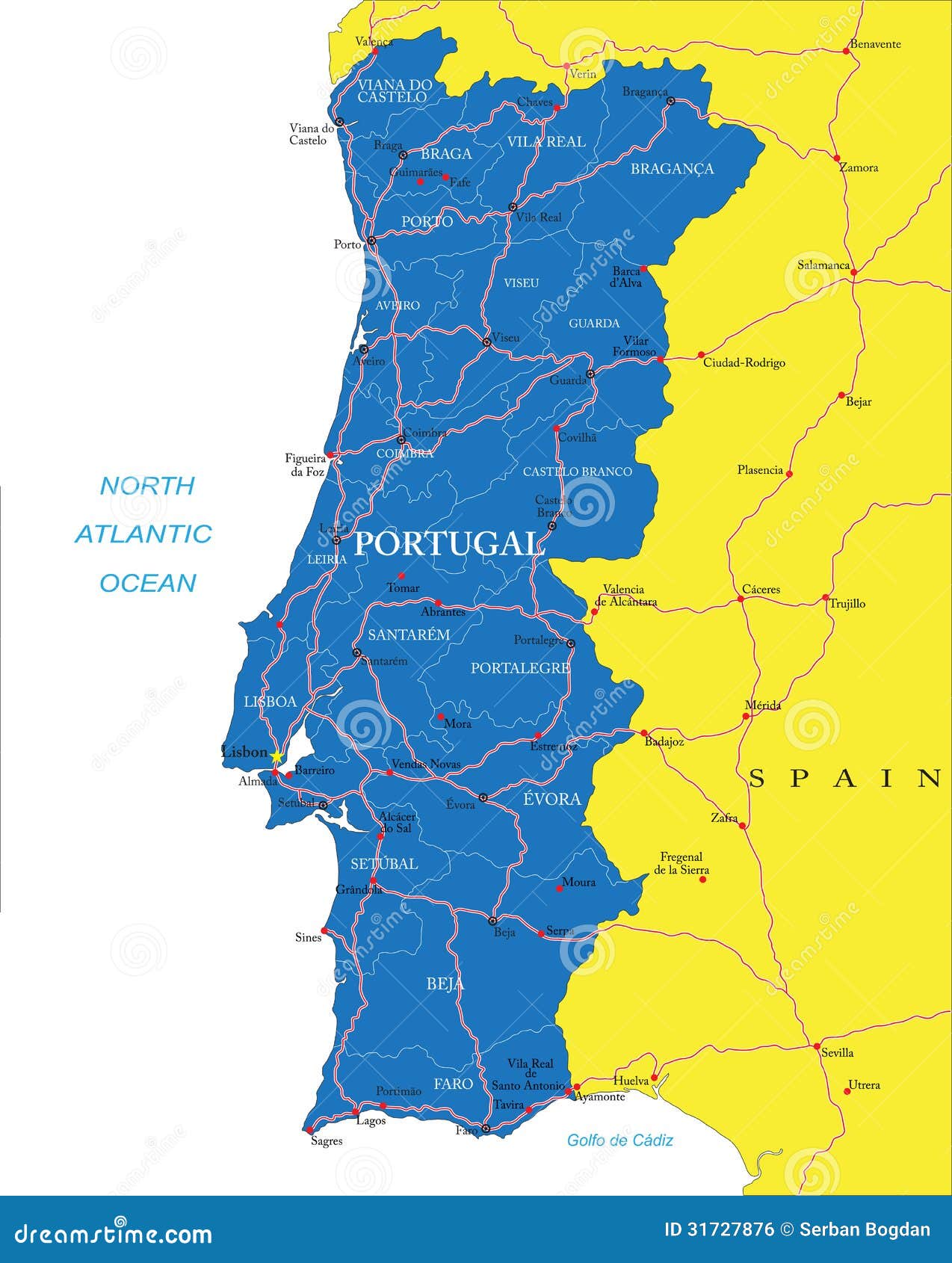 Portugalaltamente Detalhado De Mapas - Arte vetorial de stock e