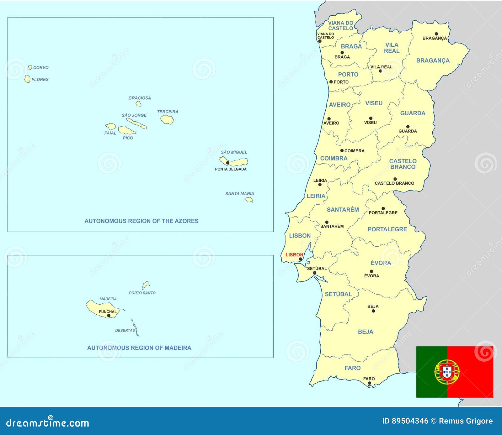 Mapa de Portugal Districs ilustração do vetor. Ilustração de real - 1475805