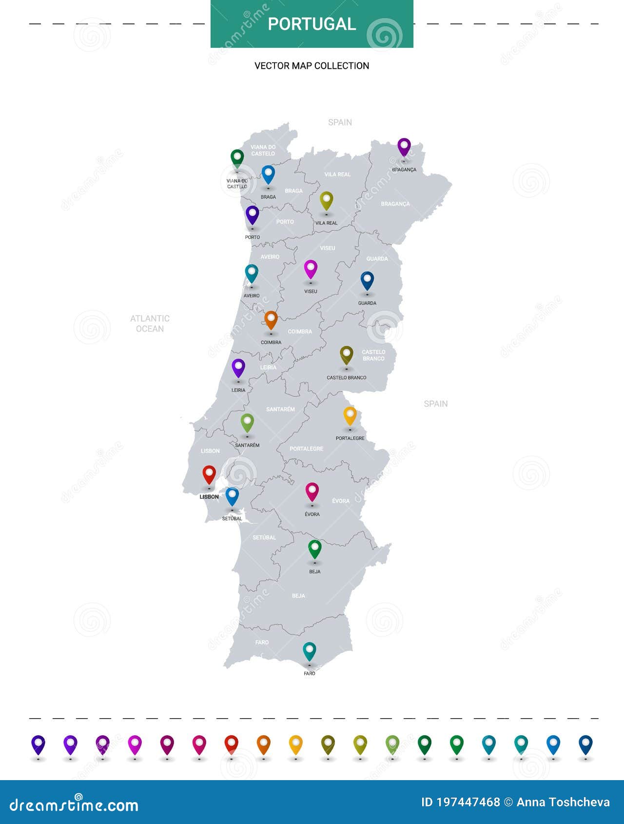 Mapa Detalhado Portugal Com Subdivisões. Mapa Administrativo De Portugal  Com Os Distritos E Cidades Designados Pelos Estados E Ilustração do Vetor -  Ilustração de vila, portugal: 205087747