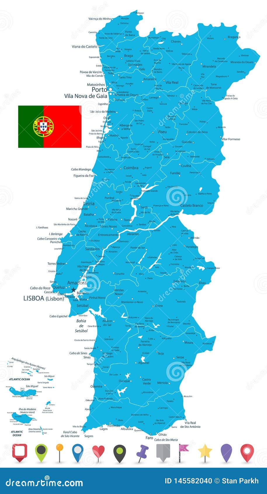 Mapa de portugal com mapa detalhado do país elementos do mapa