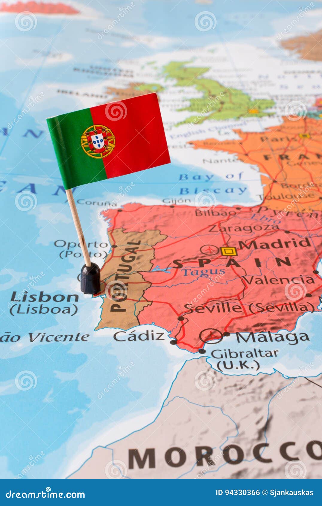 Mapa Mundial De Bandeira De Portugal Em Pin Com Nome Do País