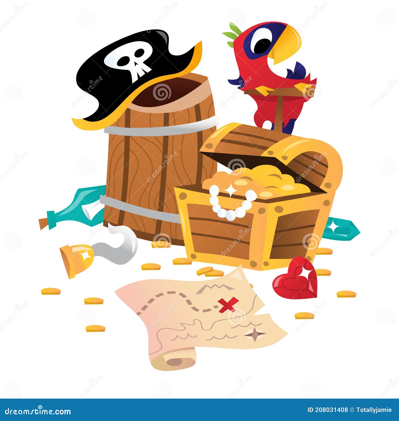 Mapa Del Cofre Del Tesoro Pirata Super Lindo Stock de ilustración -  Ilustración de correspondencia, barril: 208031408