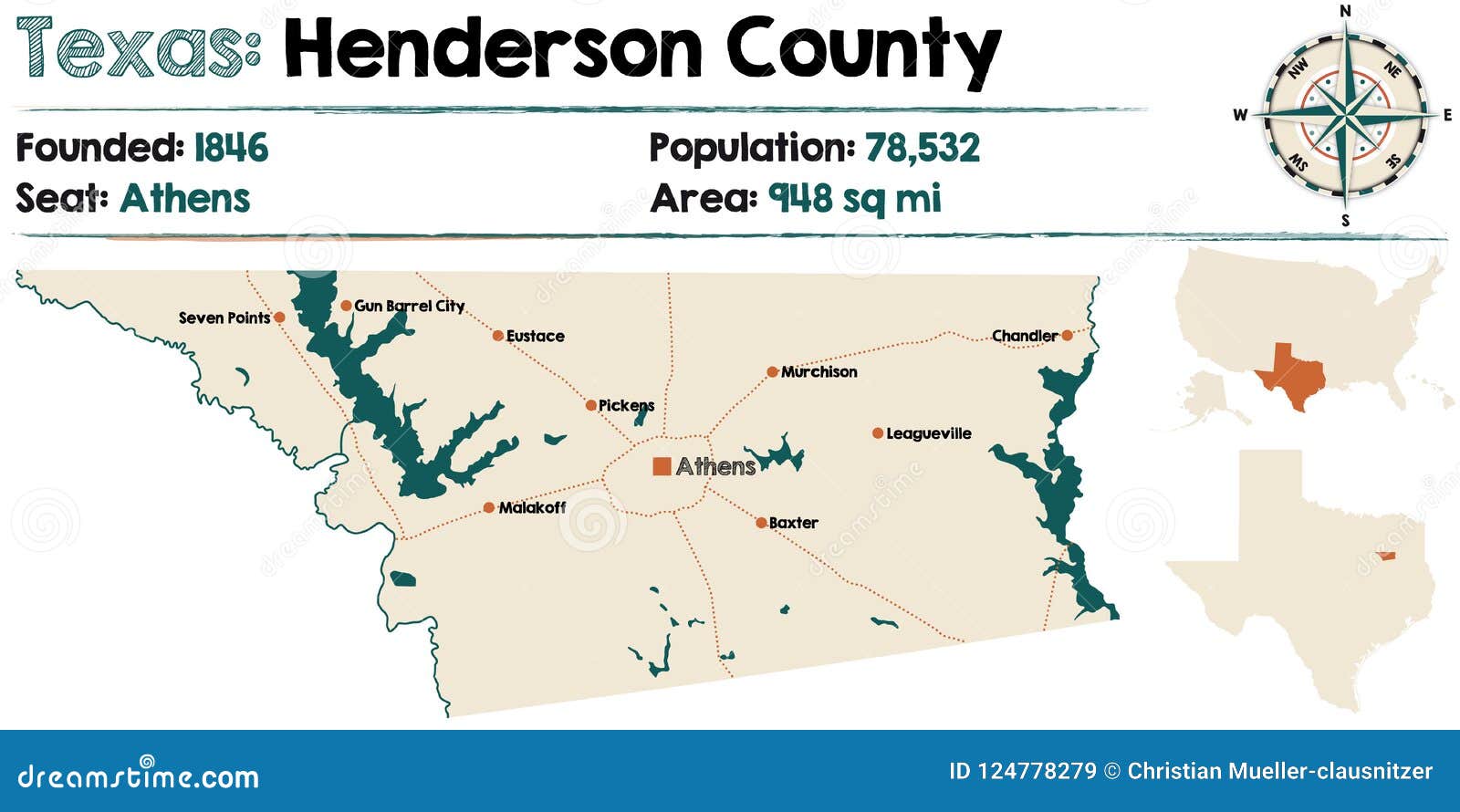Mapa Del Condado De Henderson En Tejas Ilustración del Vector
