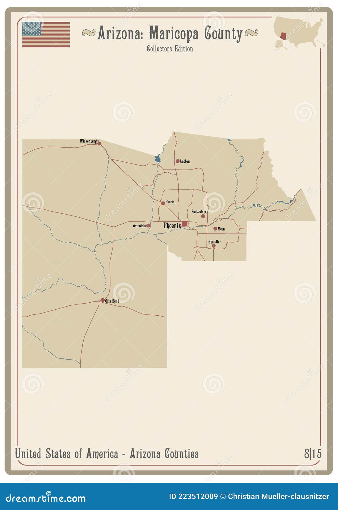 Mapa Del Condado De Maricopa En Arizona Ilustración Del Vector