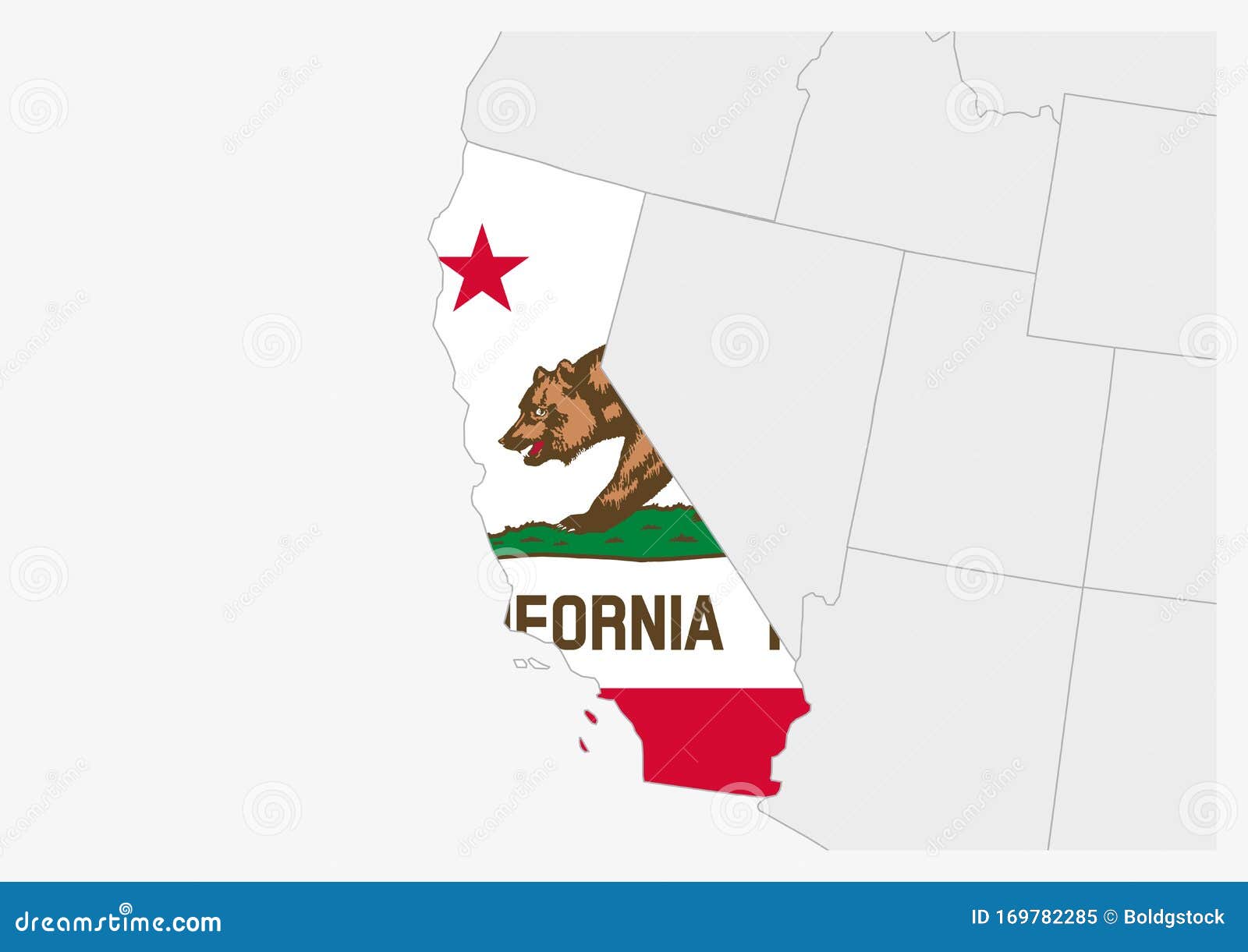 Mapa Del Estado De California En Estados Unidos Resaltado En Los Colores De La Bandera De