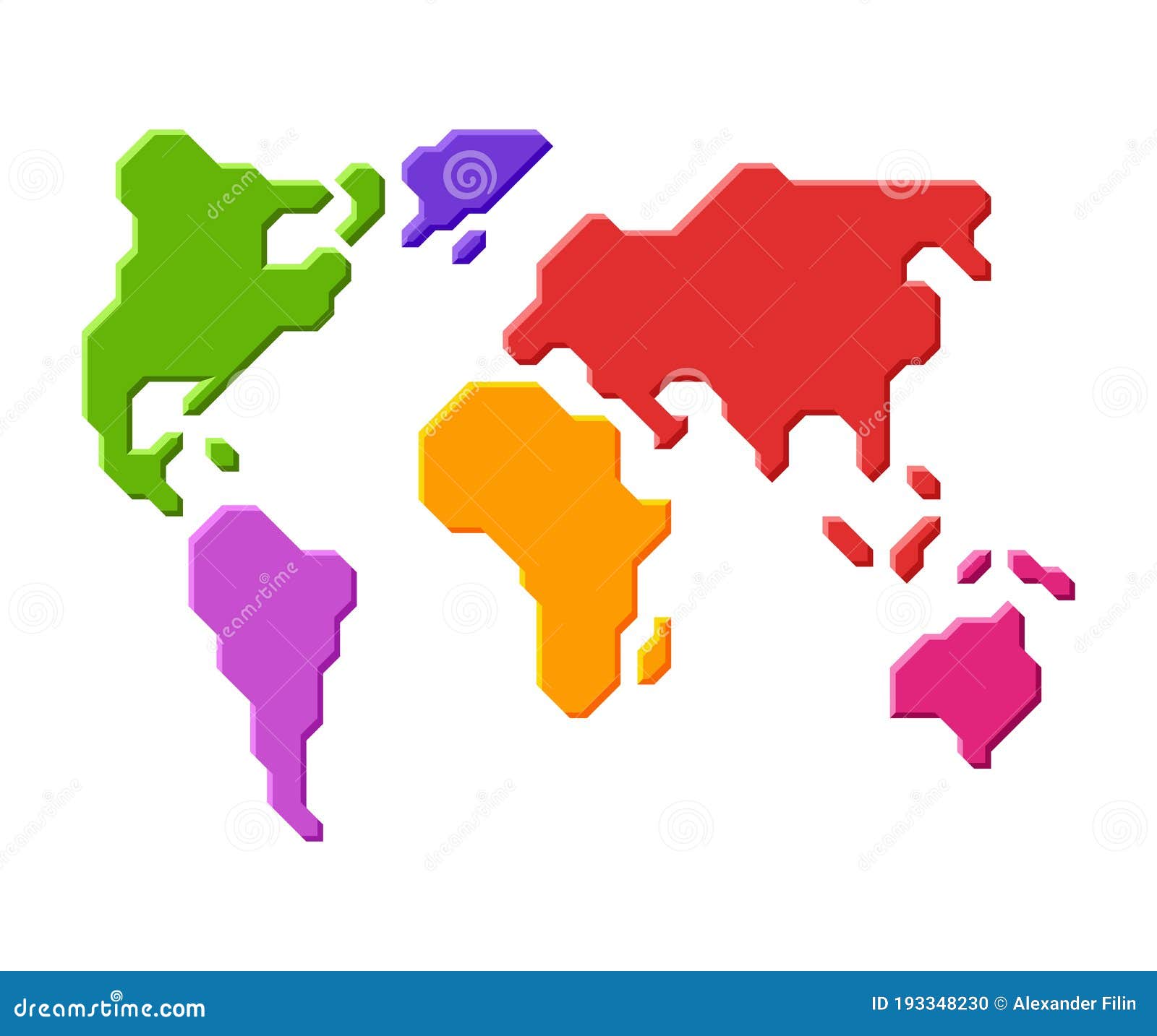 Mapa Del Mundo De Colores Sobre Un Fondo Blanco Aislado. Continentes De  Dibujos Animados De Diseño Plano. Ilustración De Material Stock de  ilustración - Ilustración de blanco, tierra: 193348230