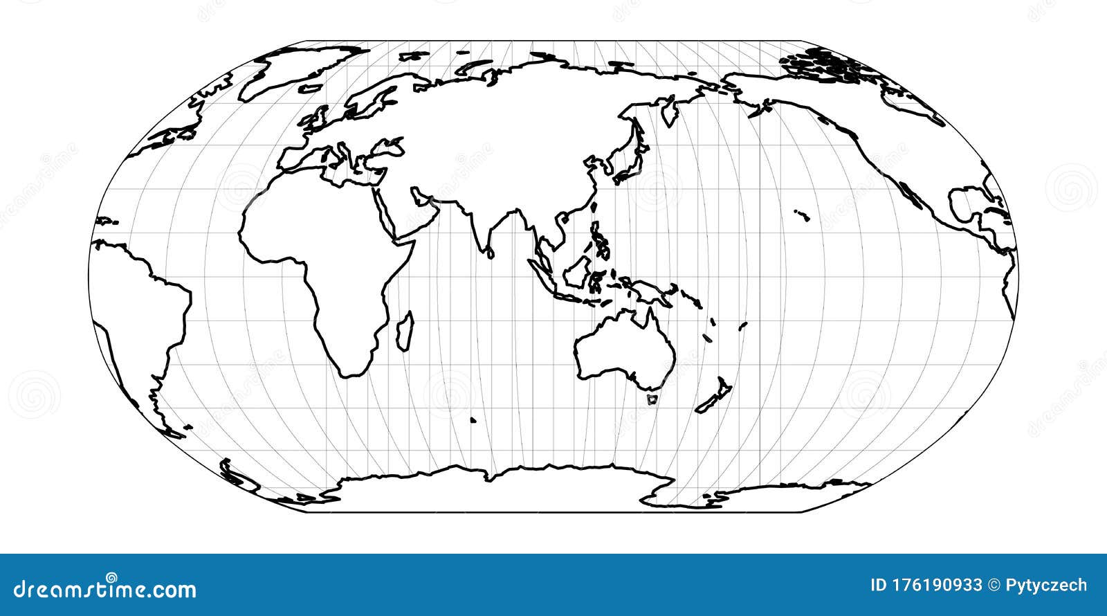 Mapa Del Mundo En Proyección De Robinson Con Cuadrícula De Meridianos Y  Paralelos. Asia Y Australia Centradas. Tierra Blanca Con N Ilustración del  Vector - Ilustración de contorno, continente: 176190933