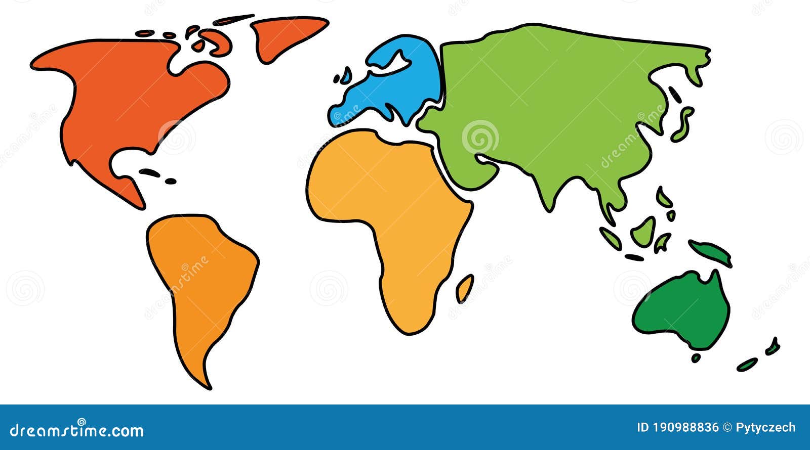 Mapa Del Mundo Multicolor Dividido En Seis Continentes En Diferentes
