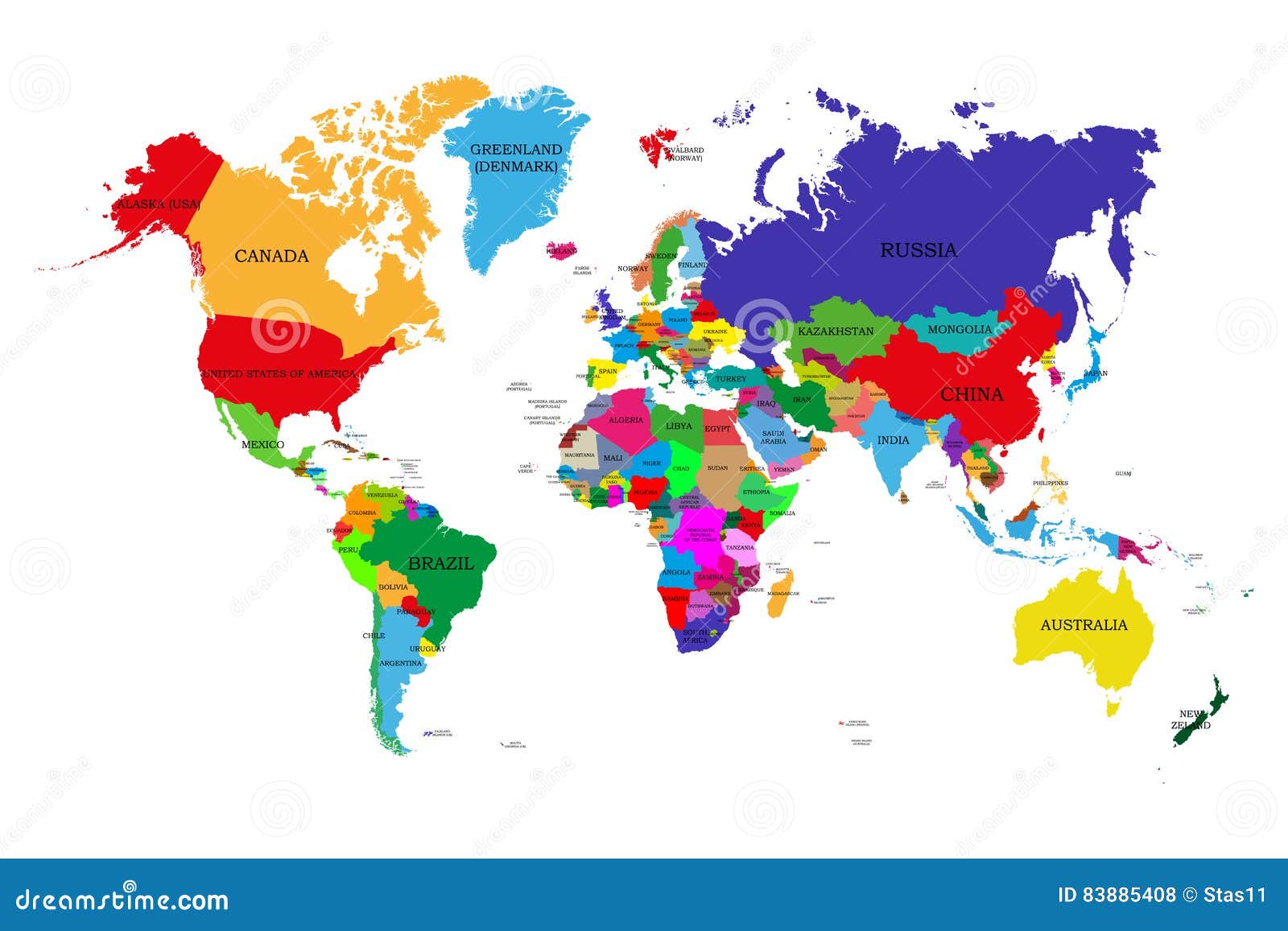 Mapa Del Mundo Político Coloreado Con Nombres De Países Soberanos Y De Territorios Dependientes
