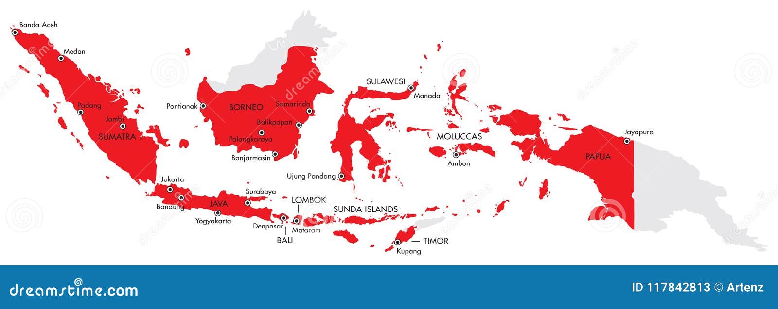 Mapa Del Vector De Indonesia Con Major Cities Ilustración del Vector