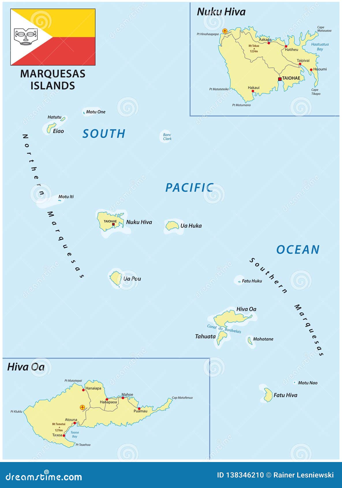 Mapa Del Vector De Las Islas De Marquesas Con La Bandera Ilustración