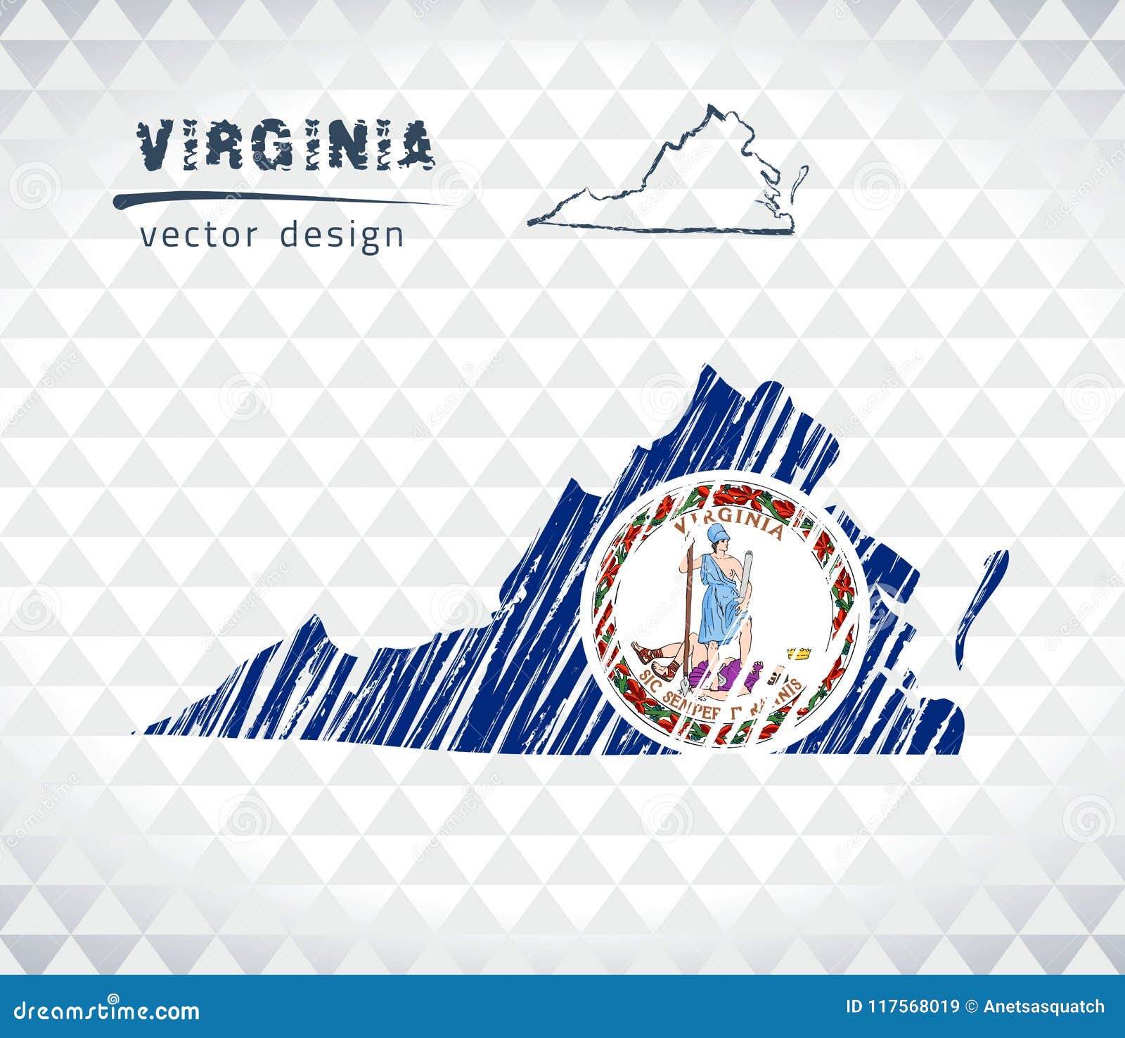 Mapa Del Vector De Virginia Con El Interior De La Bandera Aislado En Un Fondo Blanco Ejemplo