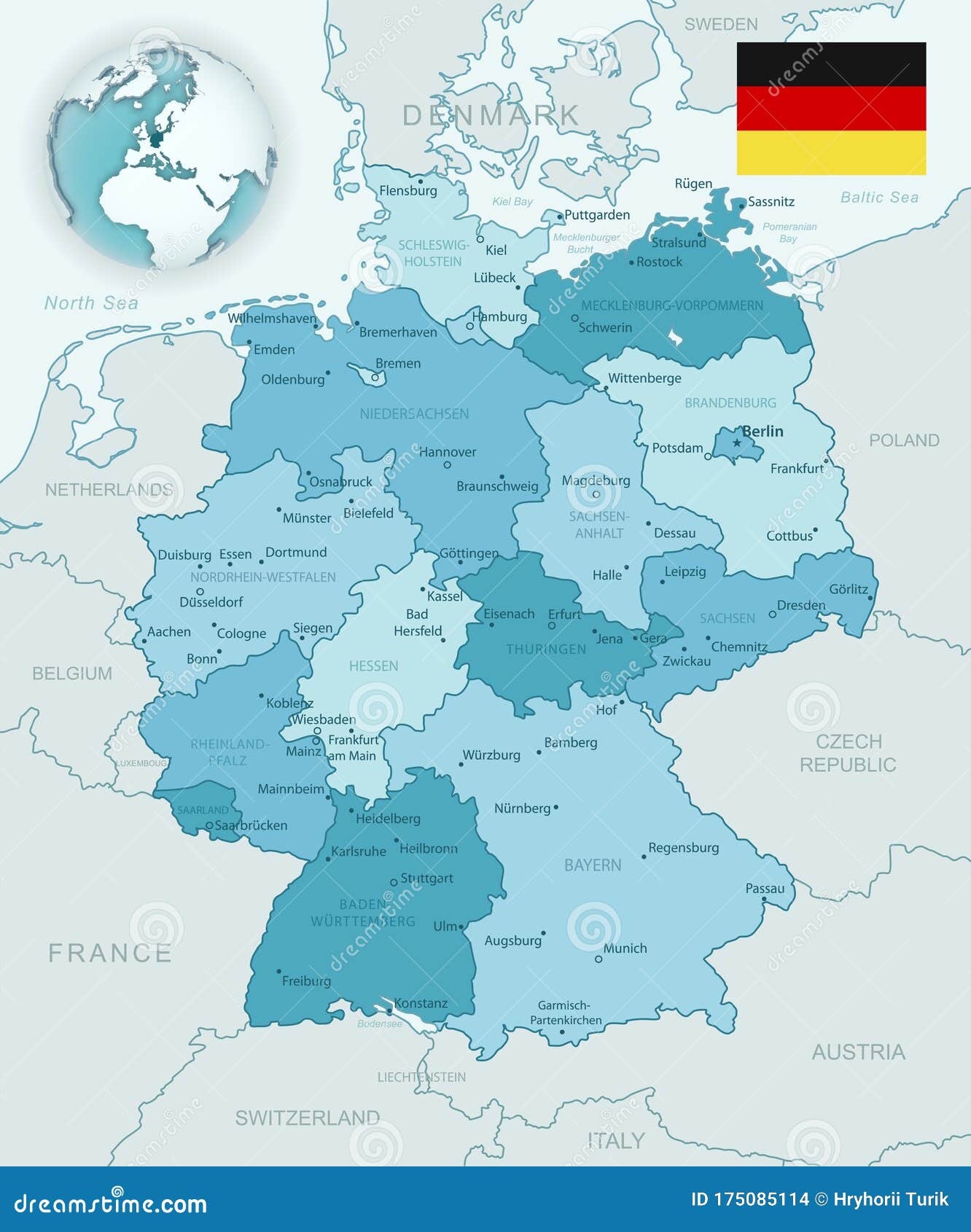 Mapa Detalhado Azul Esverdeado Das Divisões Administrativas