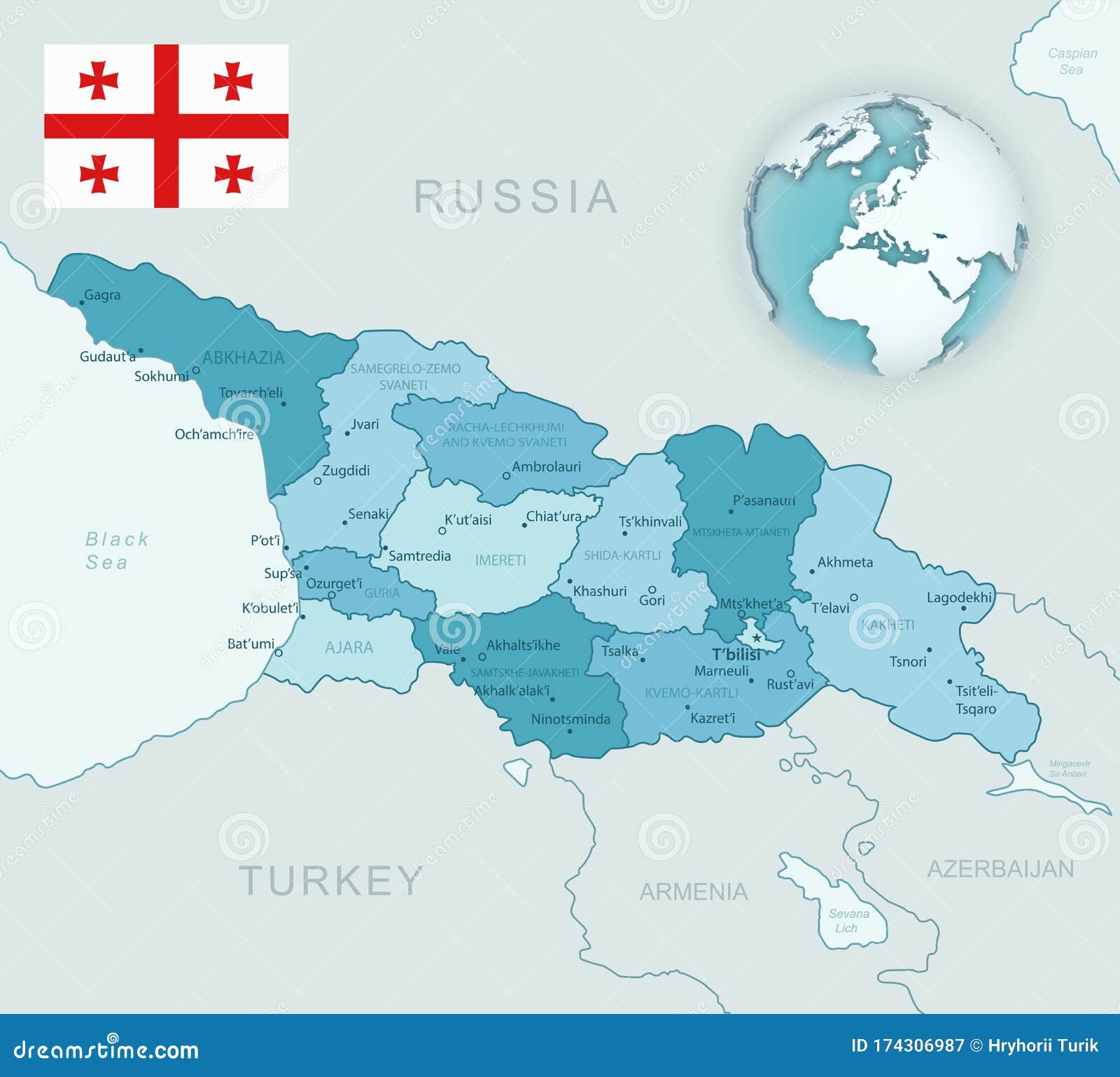 Mapa Detalhado Azul Esverdeado Das Divisões Administrativas