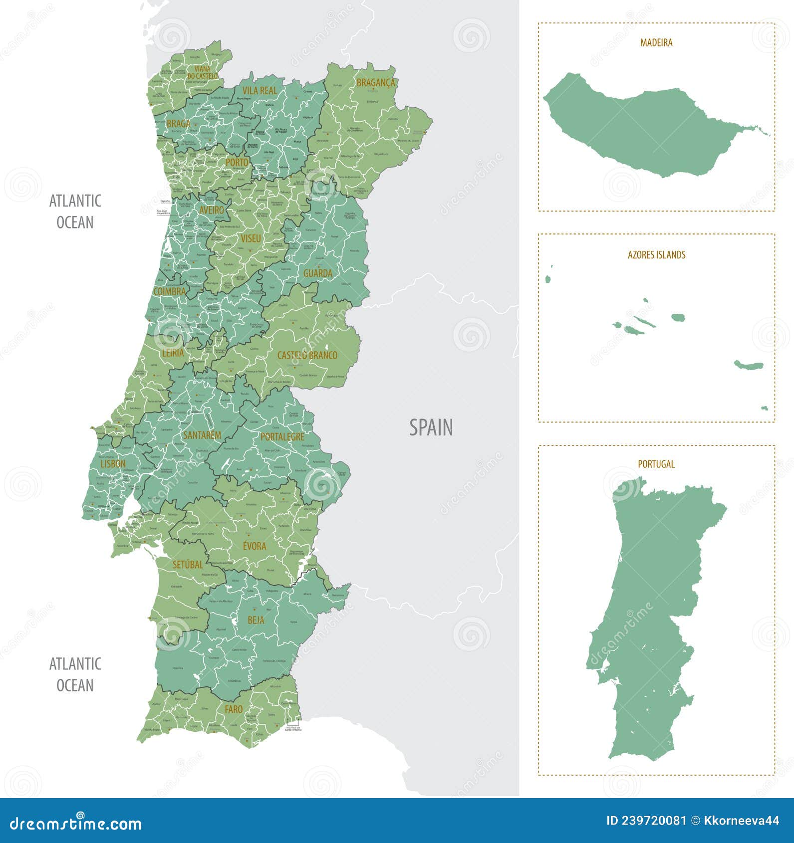 Mapa Detalhado De Portugal Com Divisões Administrativas Em Regiões