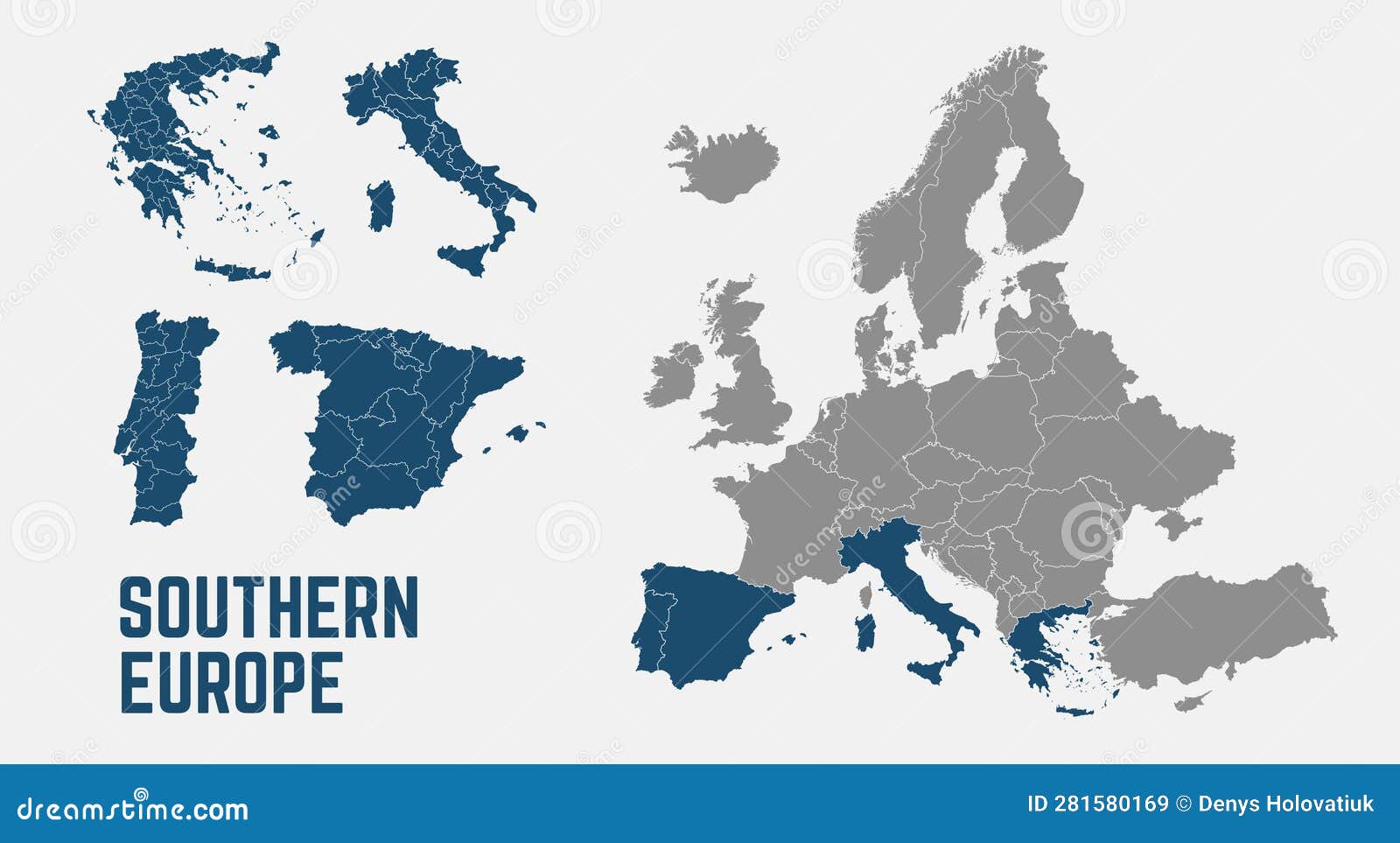 Mapa Do Sul Da Europa. Grécia Espanha Portugal Itália Mapeia Com Regiões.  Ilustração do Vetor - Ilustração de europa, europeu: 281580169
