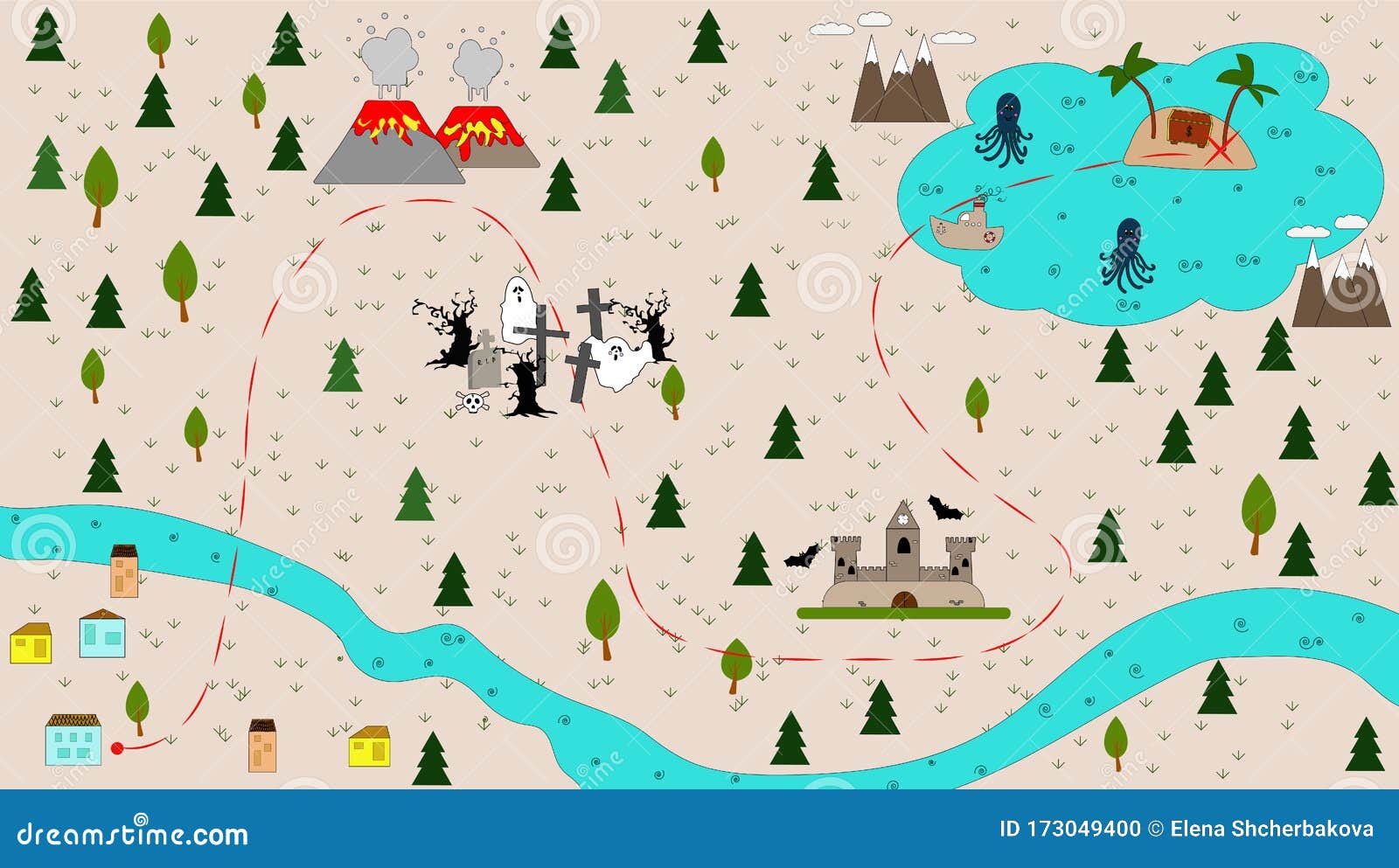 mapa do tesouro atividade infantil para colorir 6012764 Vetor no