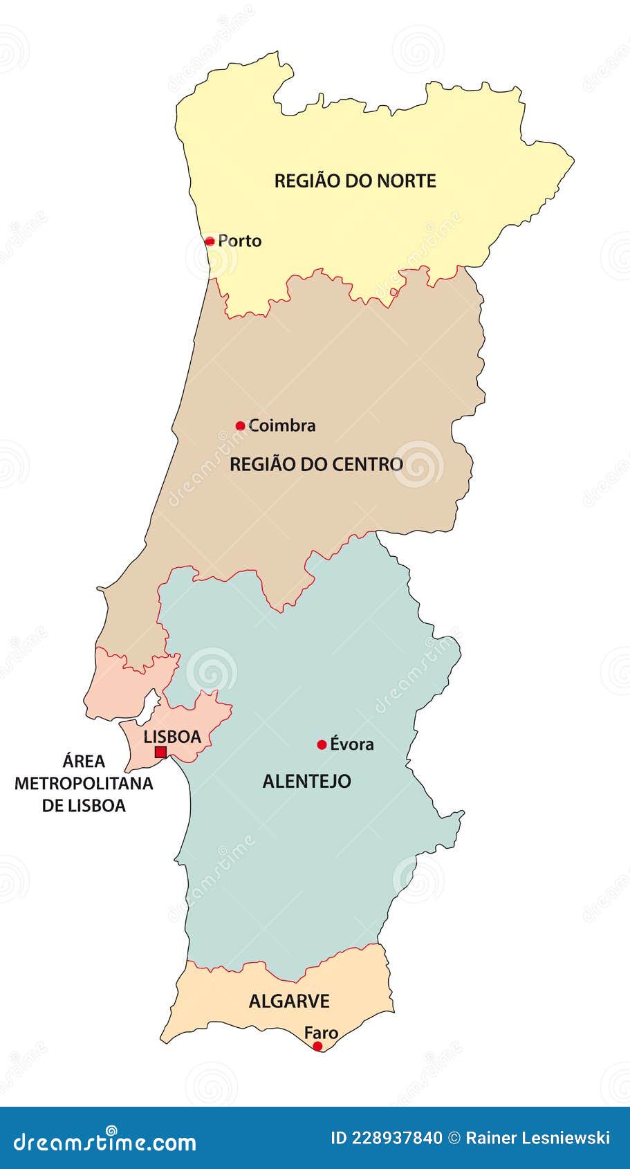 Vetores de O Mapa Detalhado De Portugal Com As Regiões Ou Estados