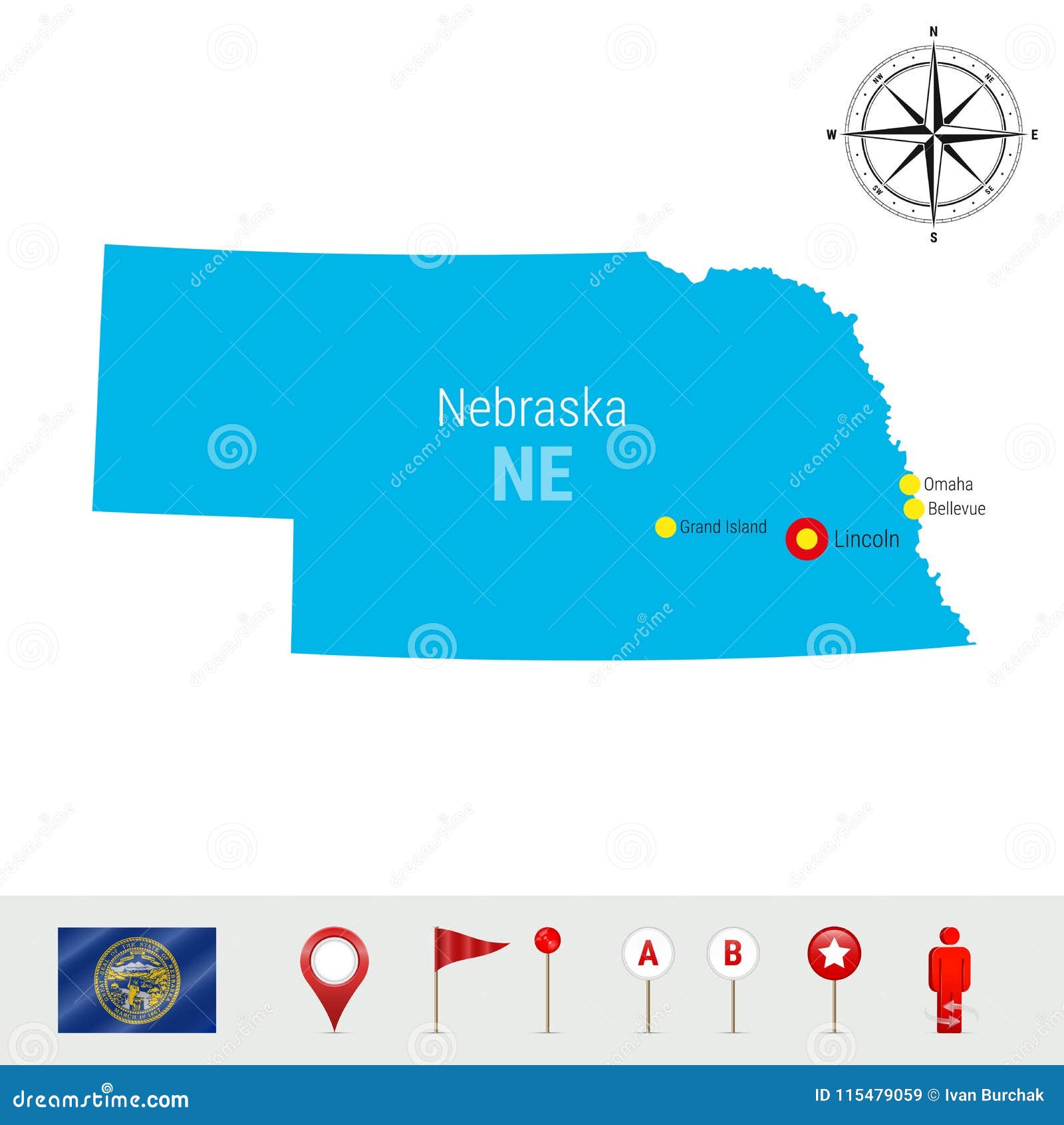 Mapa Do Vetor De Nebraska Isolado No Fundo Branco Silhueta Detalhada