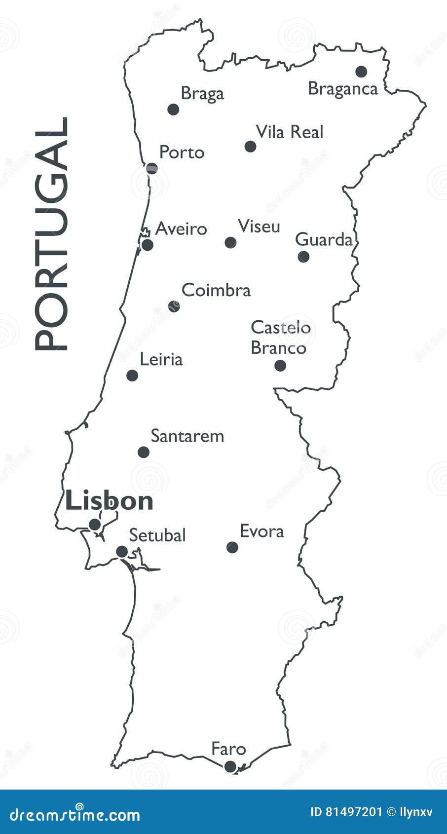 Mapa Nacional Do Desenho Do Vetor De Portugal No Fundo Branco