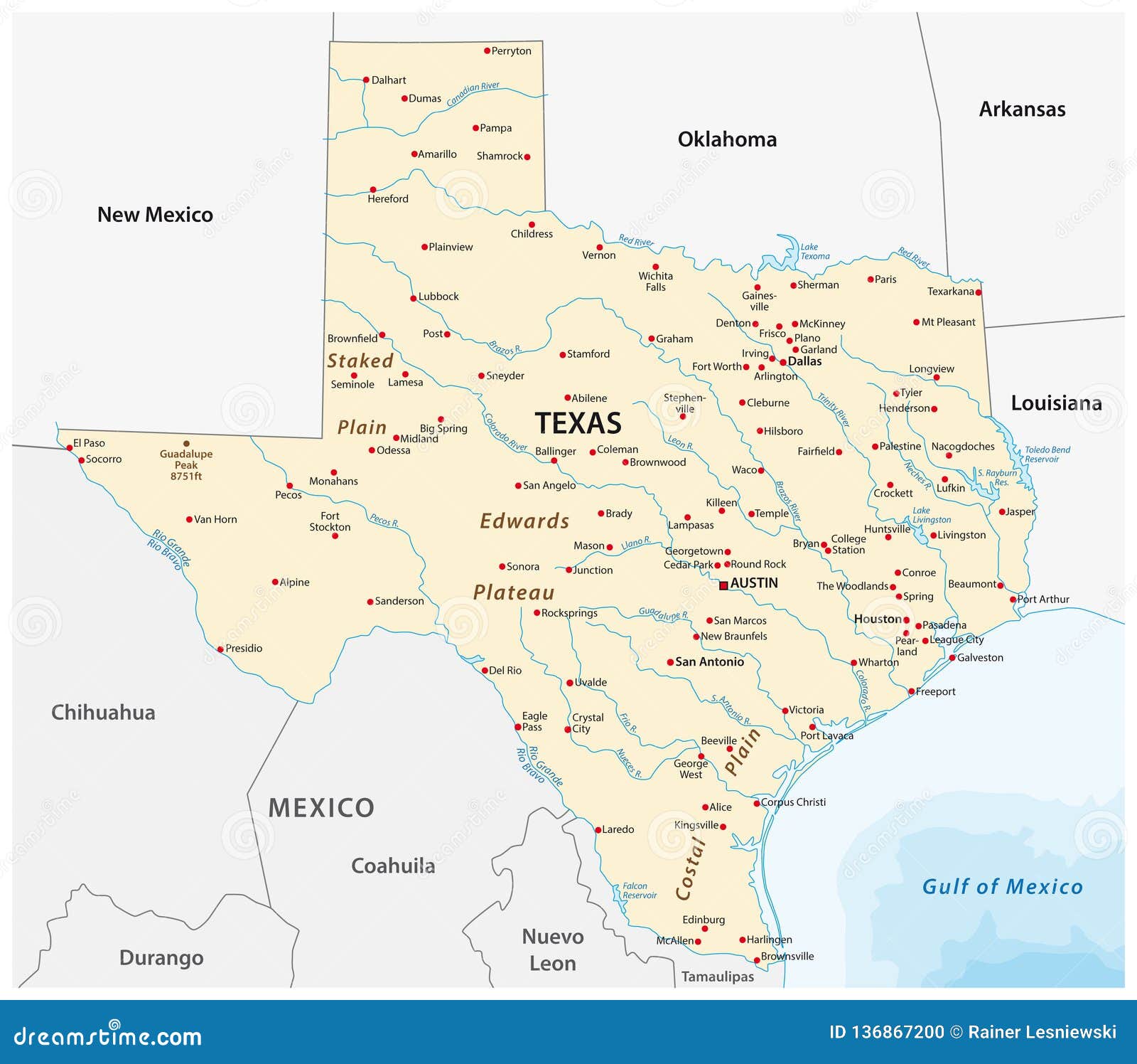 Mapa De Texas Con Nombres