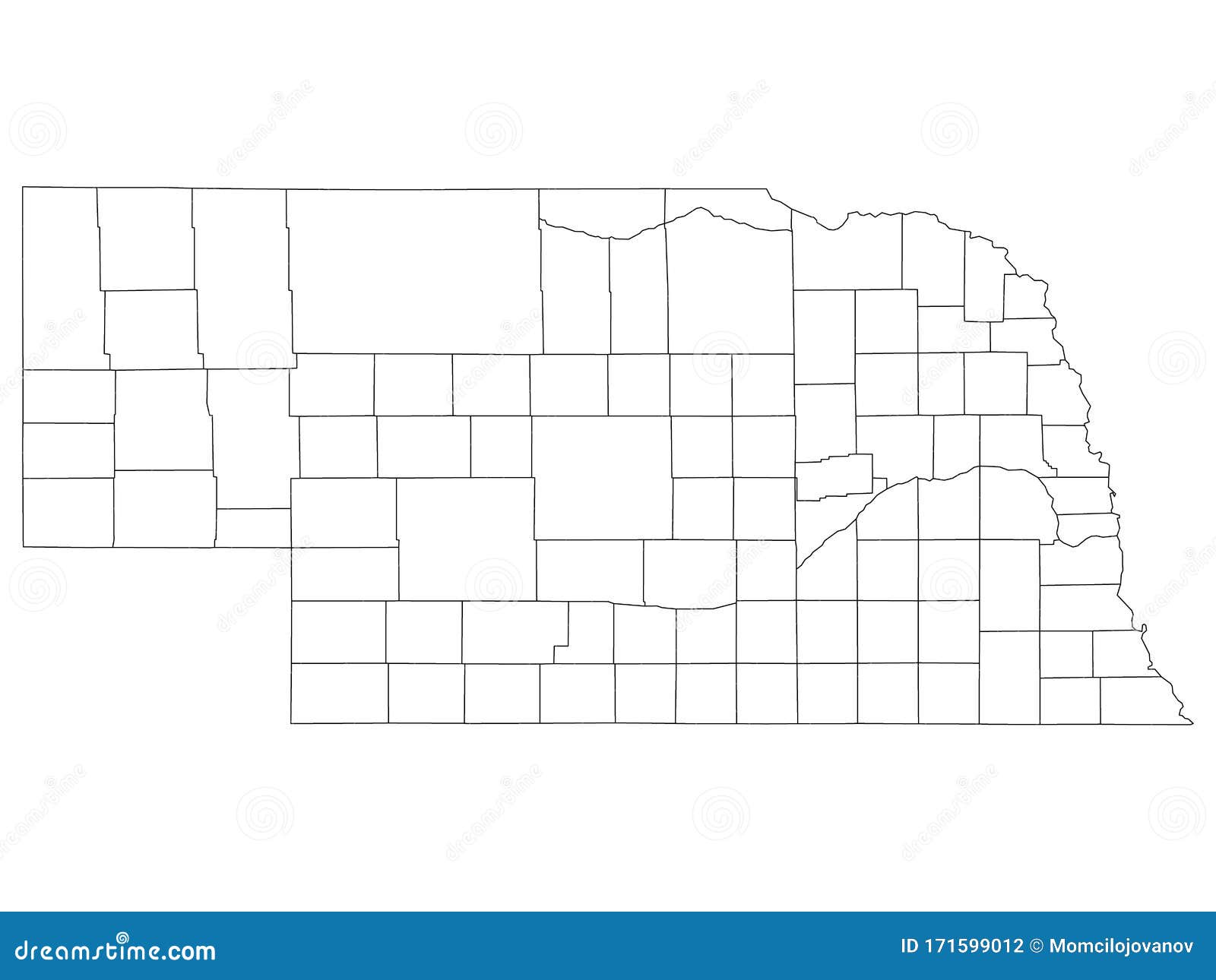 Mapa Dos Condados Do Estado De Nebraska Ilustração Do Vetor