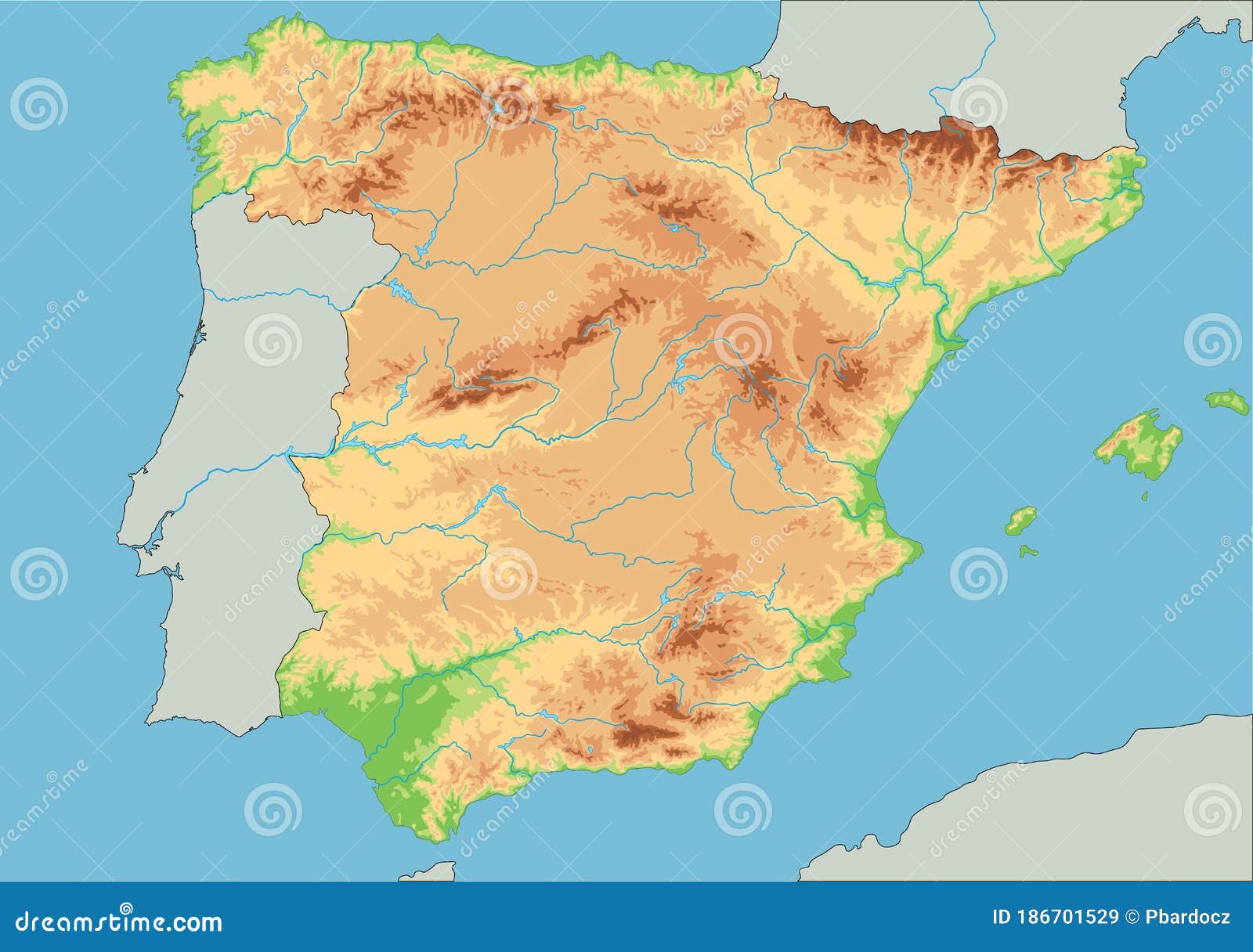 Mapa Físico Detalhado Portugal Com Rotulagem. Ilustração do Vetor