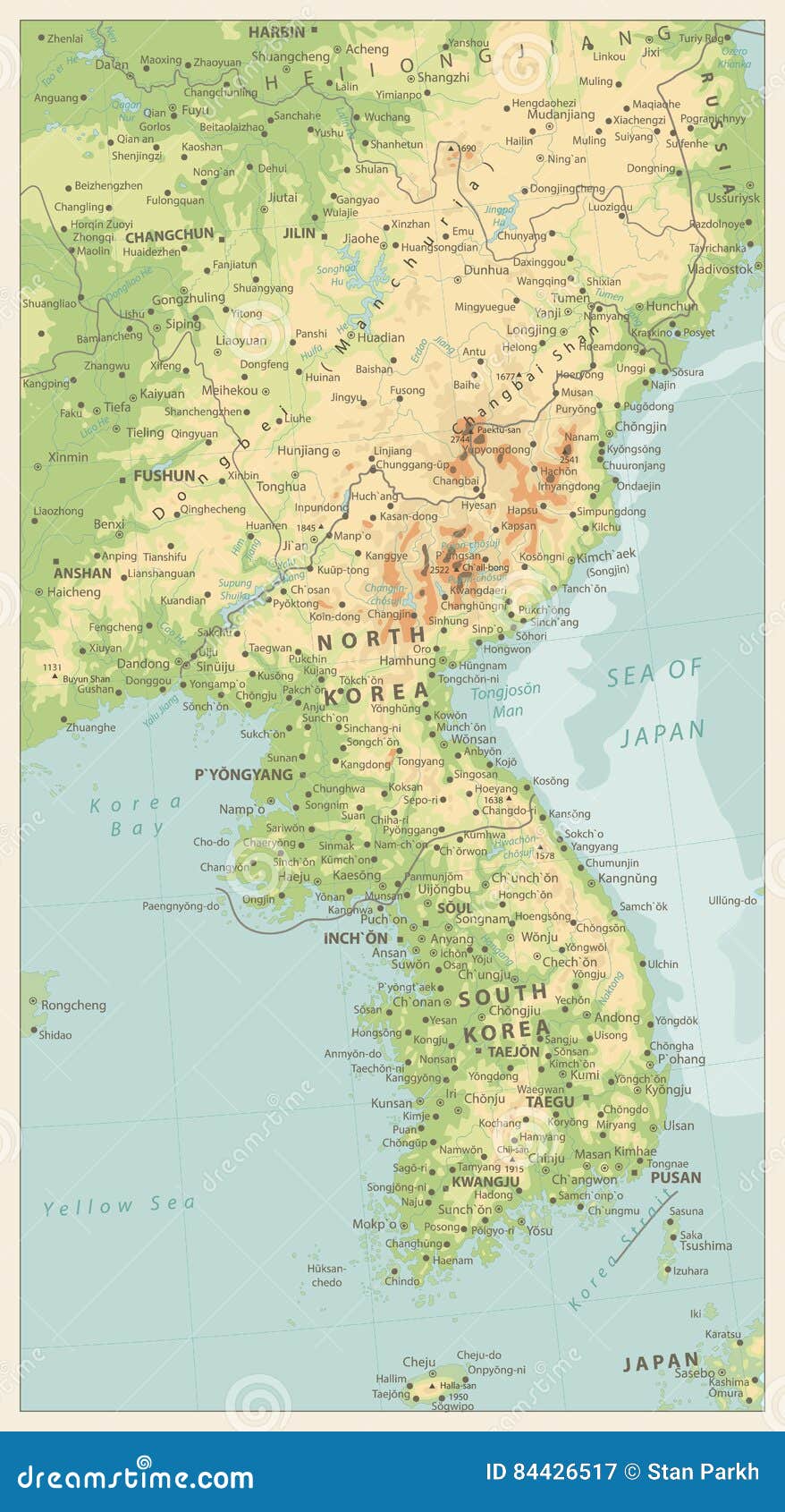 Mapa Físico De La Península De Corea Color Abstracto