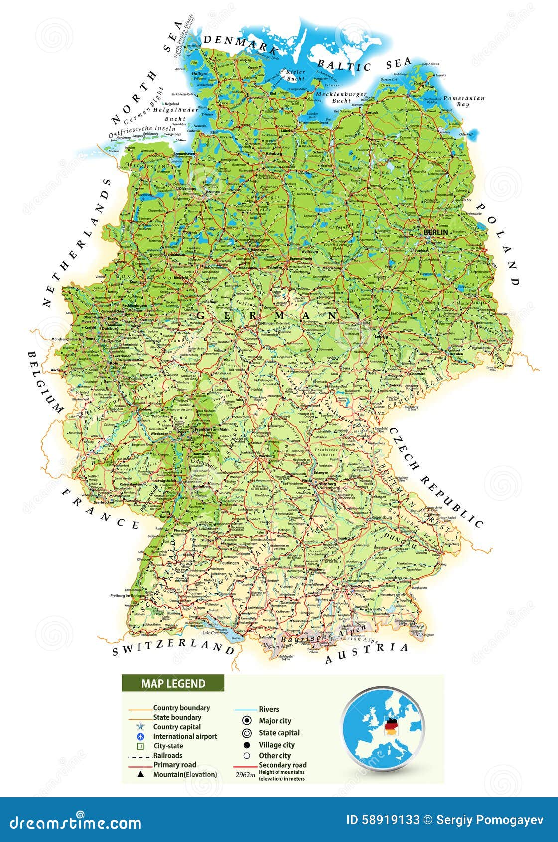 Mapa físico de alemania
