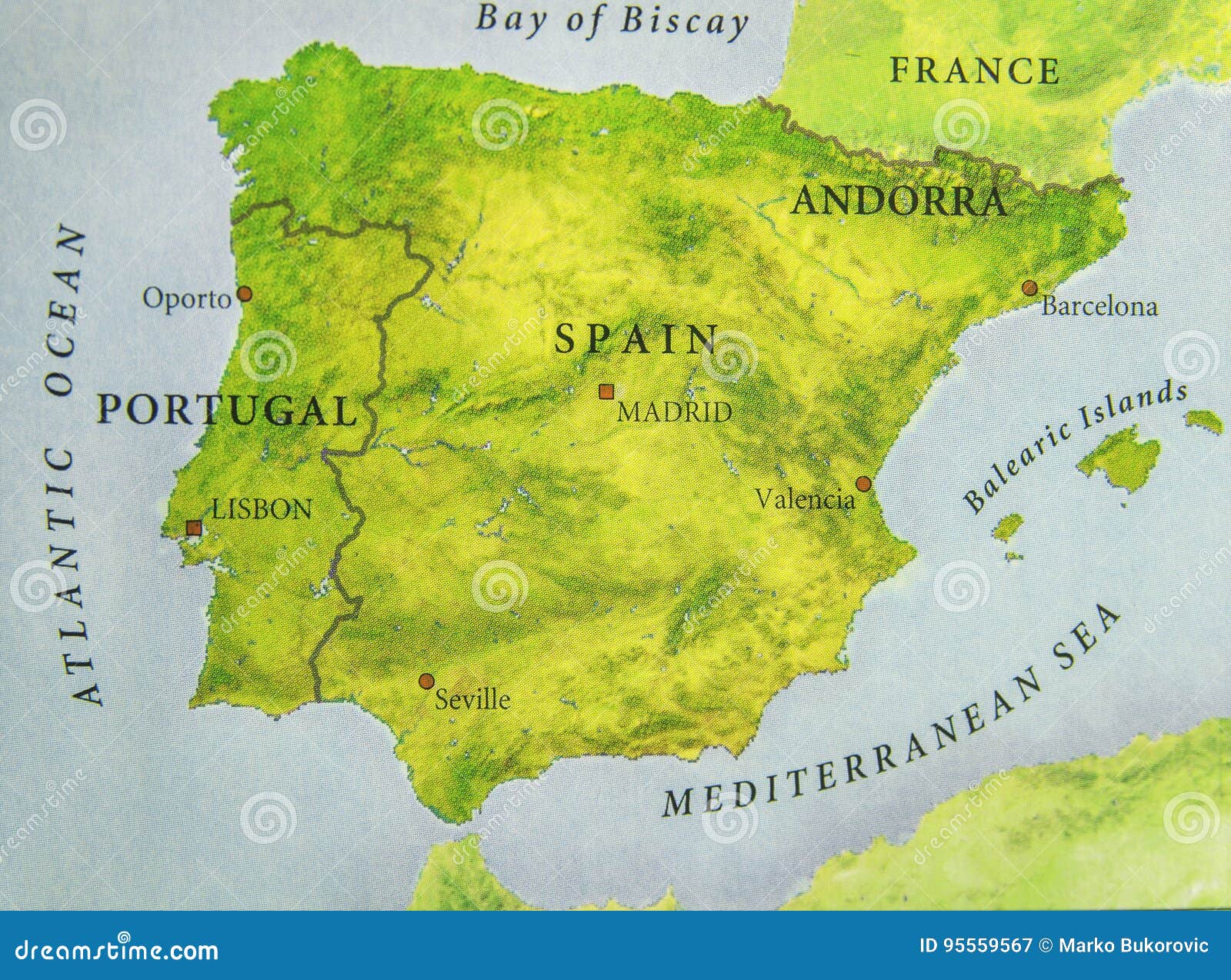 Mapa Geográfico Do País Europeu Portugal E Da Espanha Com Cidades