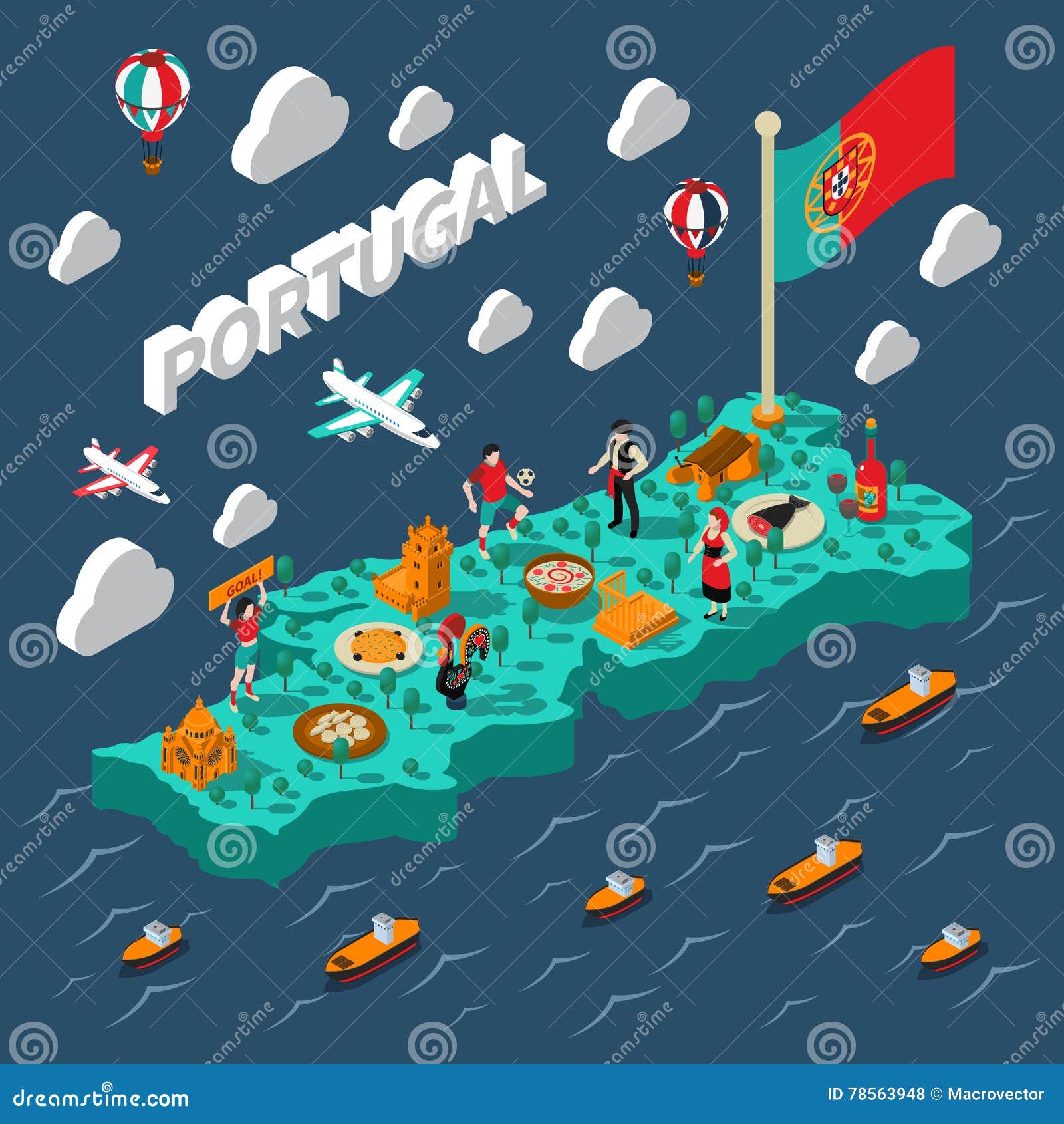 Mapa Isométrico De Portugal Ilustração do Vetor - Ilustração de jogo,  alimento: 78563948