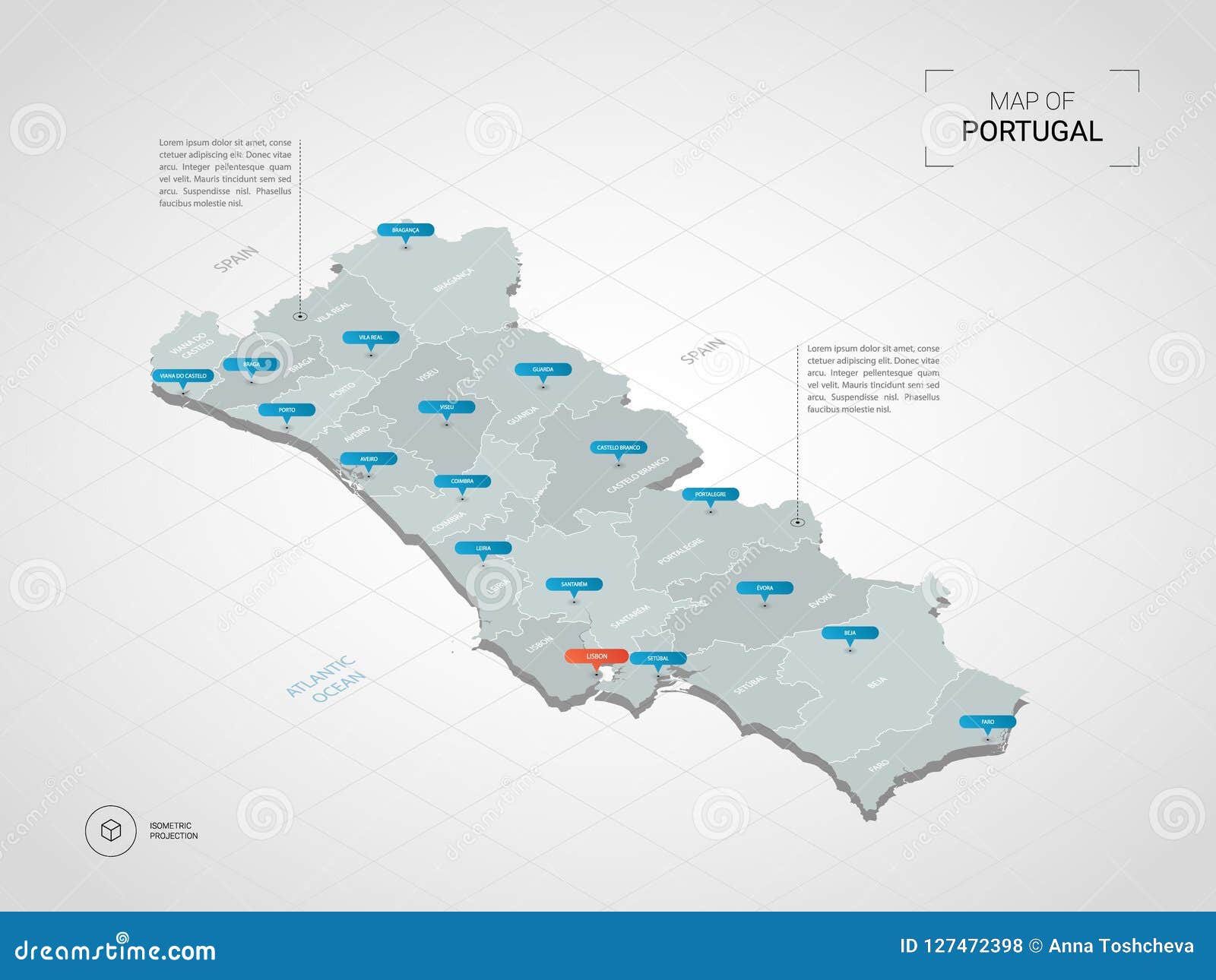 Mapa vetorial de portugal com capitais e grandes cidades