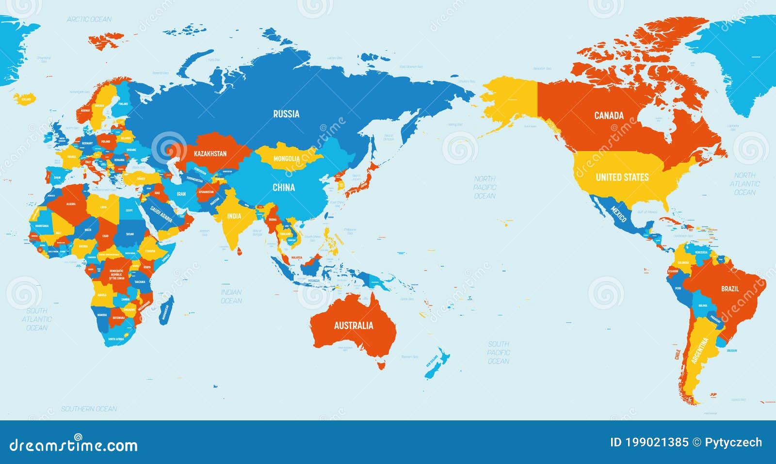 Mapa Mundial - Centro De Asia, Australia Y El Océano Pacífico 4 Colores  Vivos Mapa Político Detallado Del Mundo Con Ilustración del Vector -  Ilustración de europa, modelo: 199021385